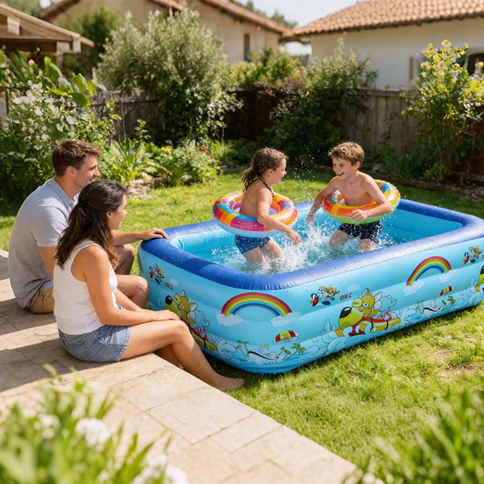 Piscine Gonfiabili, Piscina Grande a Doppio Strato 150x105x35cm | Piscina gonfiabile spessa e resistente, con pompa, per esterni, giardino, festa d'acqua estiva