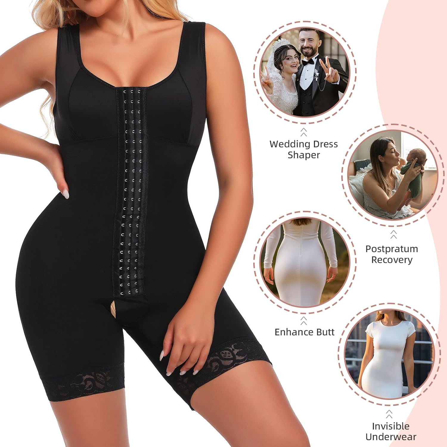 woahee Fajas Colombianas Shapewear for Women Full Faja Body Shaper Tummy Control Compression Garments Black, SW05 - Image 6