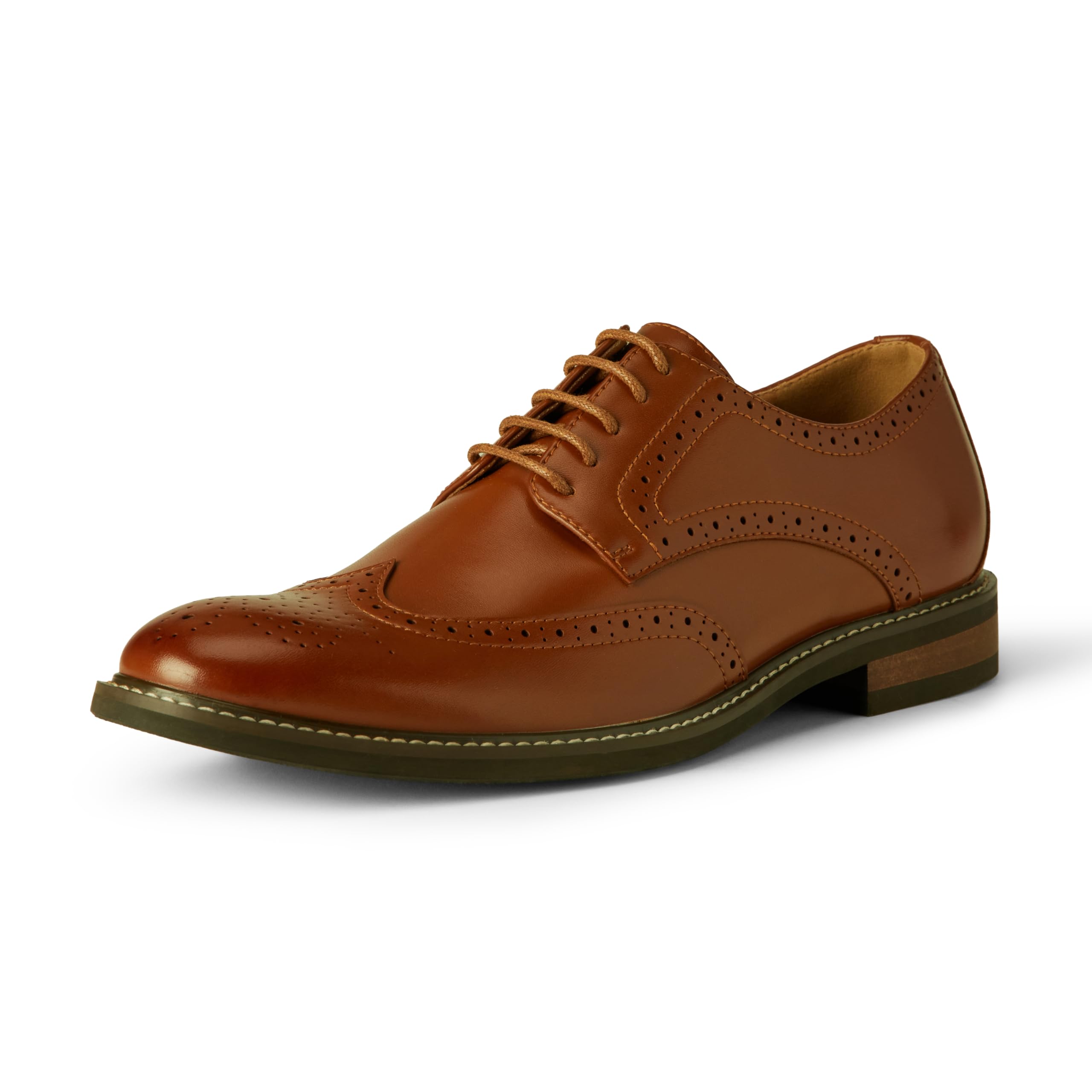 Amazon Essentials Men's Wingtip Derby Dress Shoes, Dark Tan, 8.5