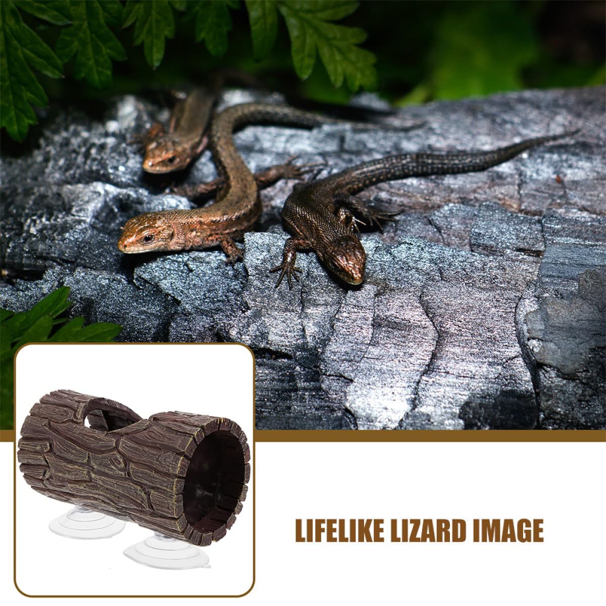ORFOFE Cachette Reptile Aspect Tronc d'arbre en Résine, Ventouse Fixation, Taille Moyenne, Habitat pour Geckos et Amphibiens, Décoration Terrariums