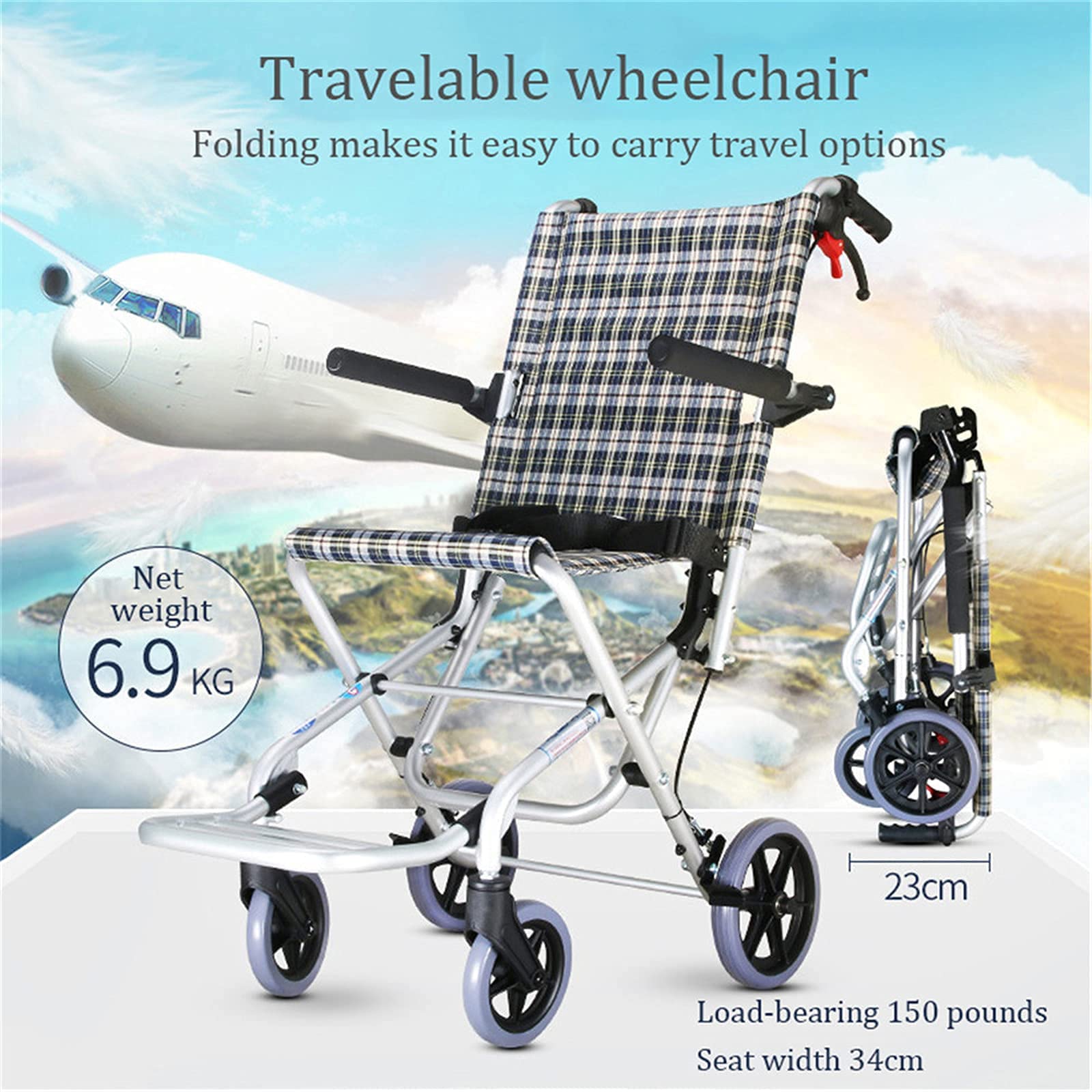 Sillas de Ruedas Plegables Silla de Ruedas Manual Plegable, Adultos Silla de Ruedas Plegable Ultraligera para Mayores Asistencia para Discapacitados Coche Silla de Ruedas Transporte Silla de