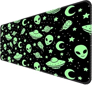 Large Gaming Mouse Pad, Computer Mouse Mat, Funny Desk Pad Protector Decoration, Big Cute Desk Pad, Non-Slip Base 31.5 x 11.8 in Green Cute Aliens