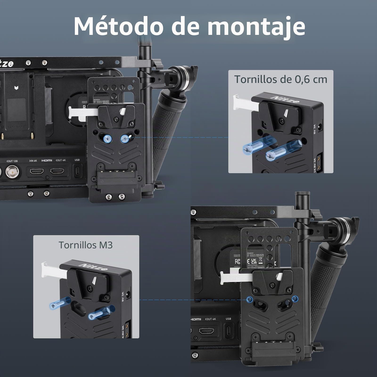Nitze Placa de batería universal Mini V, placa de montaje V-Lock con un CC de 8 V/3 A, dos puertos de salida D-tap de 14,8 V/3 A y un PD 3.0 USB-C N21-D6