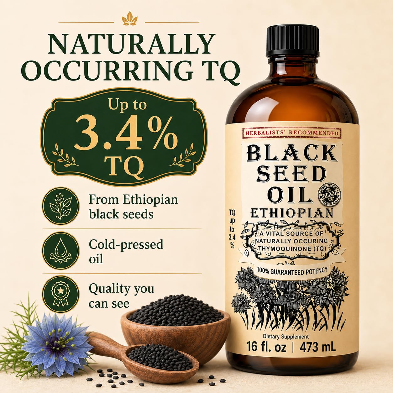 Black Seed Oil 16 oz, Cold Pressed, High Thymoquinone, Glass Bottle — Amazon image 4