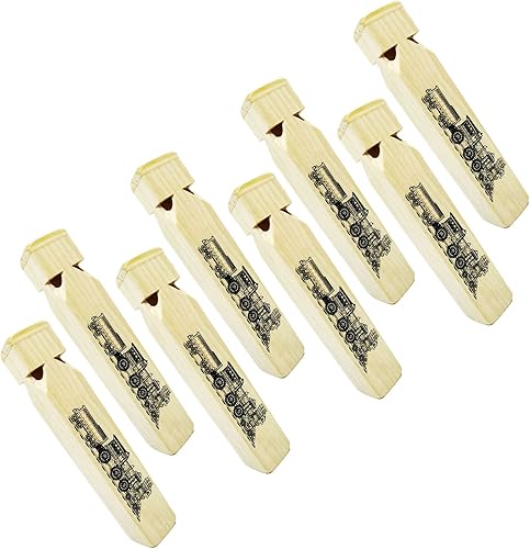 8 piezas de juguete musical de silbato de tren de madera para niños (4 tonos)