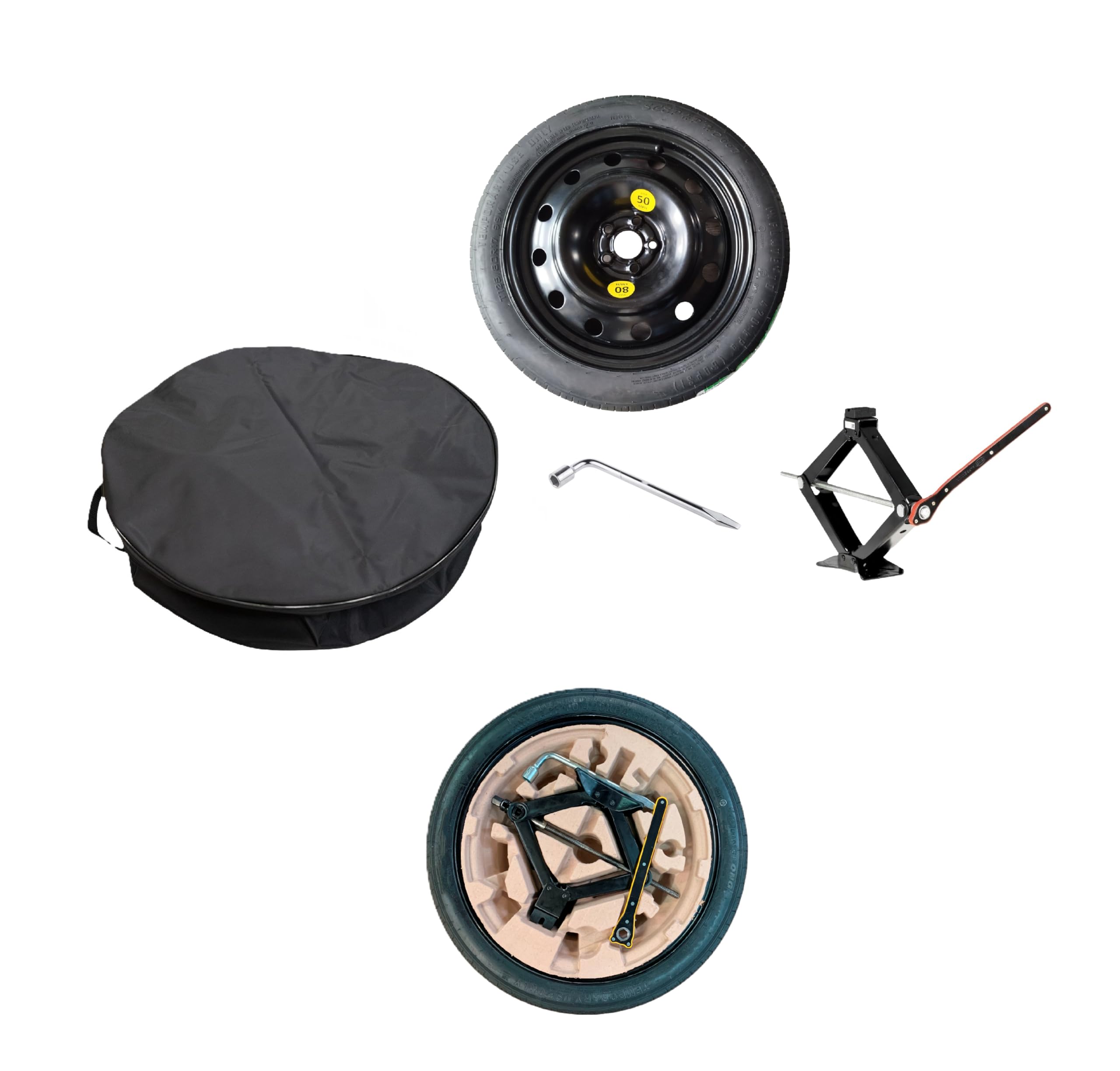 D'ANGELO 1988 Kit rueda de repuesto de 17" compatible con SEAT IBIZA, ARONA, compatible con VW POLO, para @UDI A1, compatible con MG ZS Gasolina 2020>