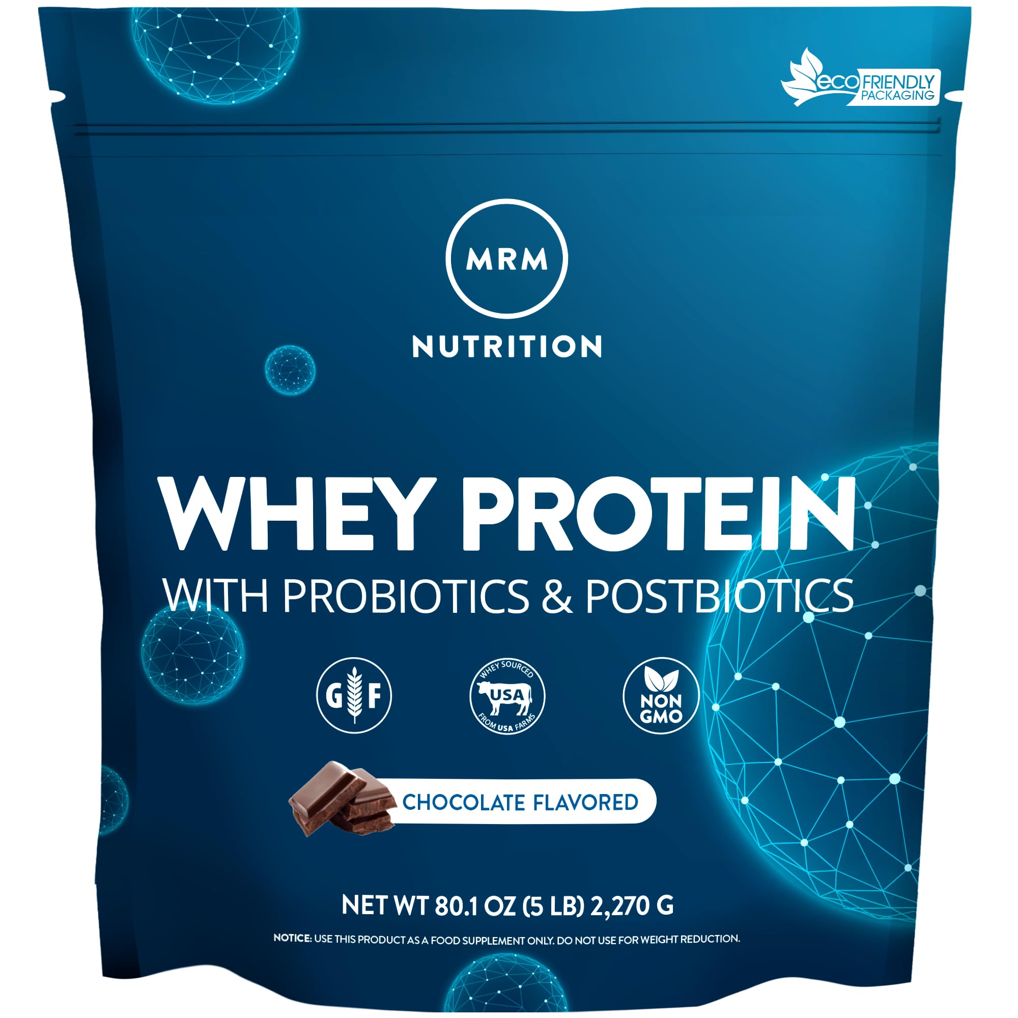 Proteína de suero MRM Nutrition | Sabor a chocolate | 18 g de proteína | Con 2 mil millones de probióticos + enzimas digestivas + BCAA | Alta absorción y digestión | Sin hormonas ni antibióticos | 87 porciones