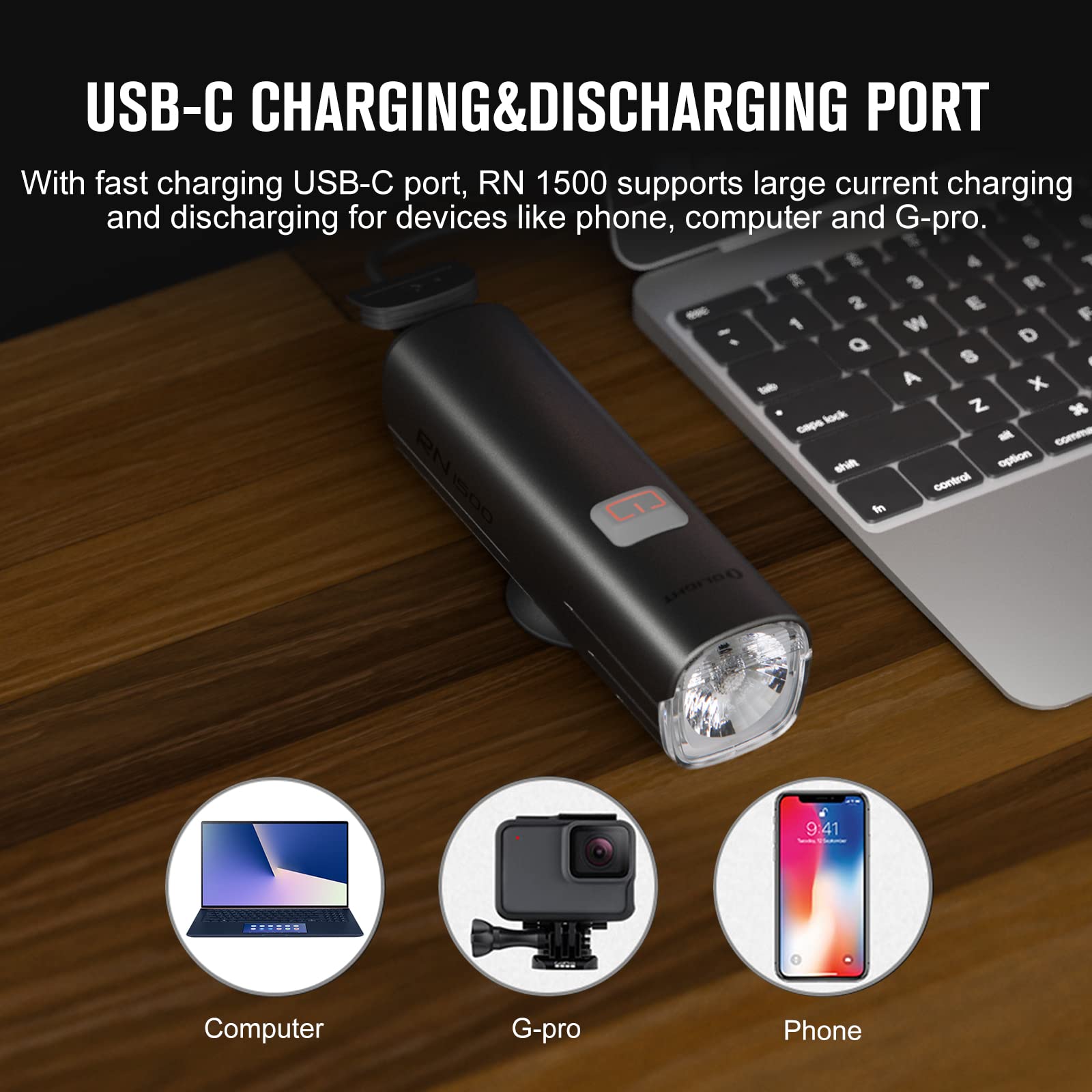 OLIGHT RN1500 Lampada Anteriore per Bici, Potenza,Massima 1500 Lumen,Batteria con 3 Modalità Fisse e 2 Flash,per Aumentare la Sicurezza di Guida,Antiriflesso USB Ricaricabile per Bici