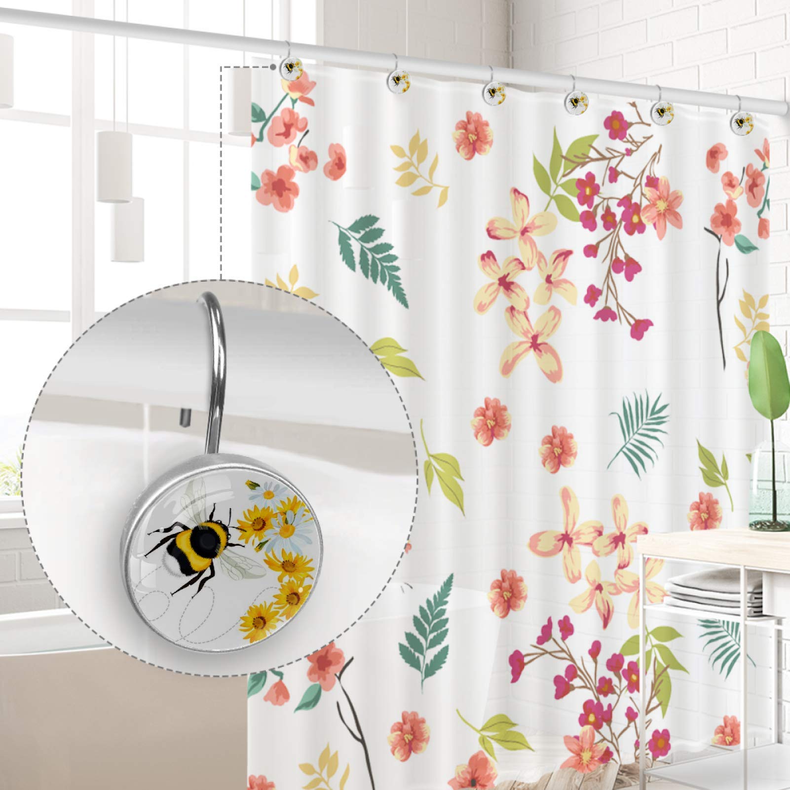 Lot de 12 anneaux décoratifs pour rideau de douche en verre avec tête d'abeille