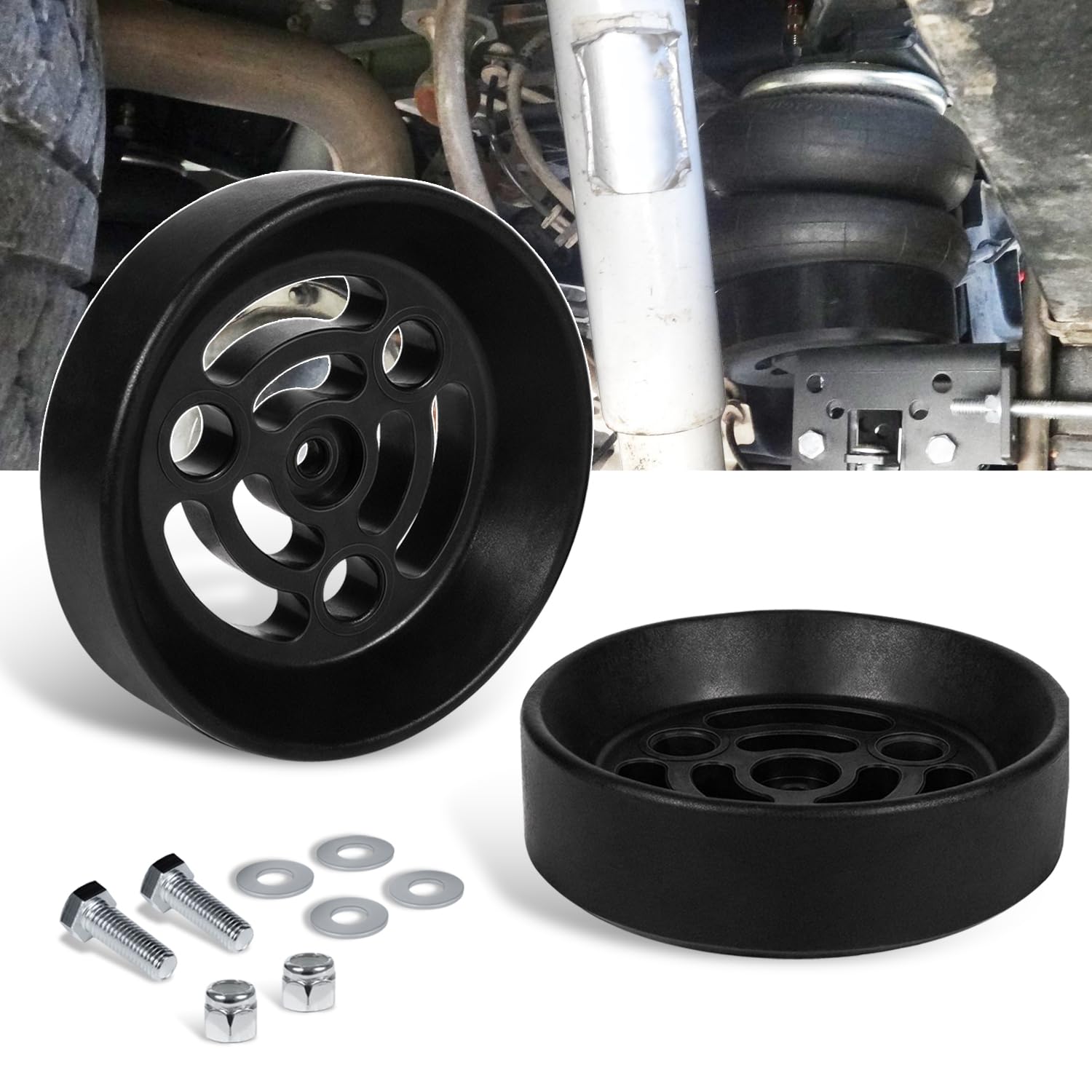 Air Bag Cradle Designed for Full Suspension Travel, Fit for All 6" diameter convoluted Air Bags, Fit for any Full Size of Half Ton Truck, 2/4WD, KU09140BK, Black