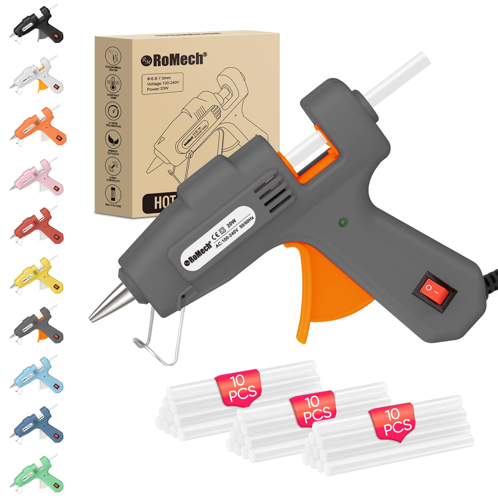 ROMECH 20W Mini Hot Glue Gun Kit, 30 Glue Sticks Set for DIY Crafts, Repair
