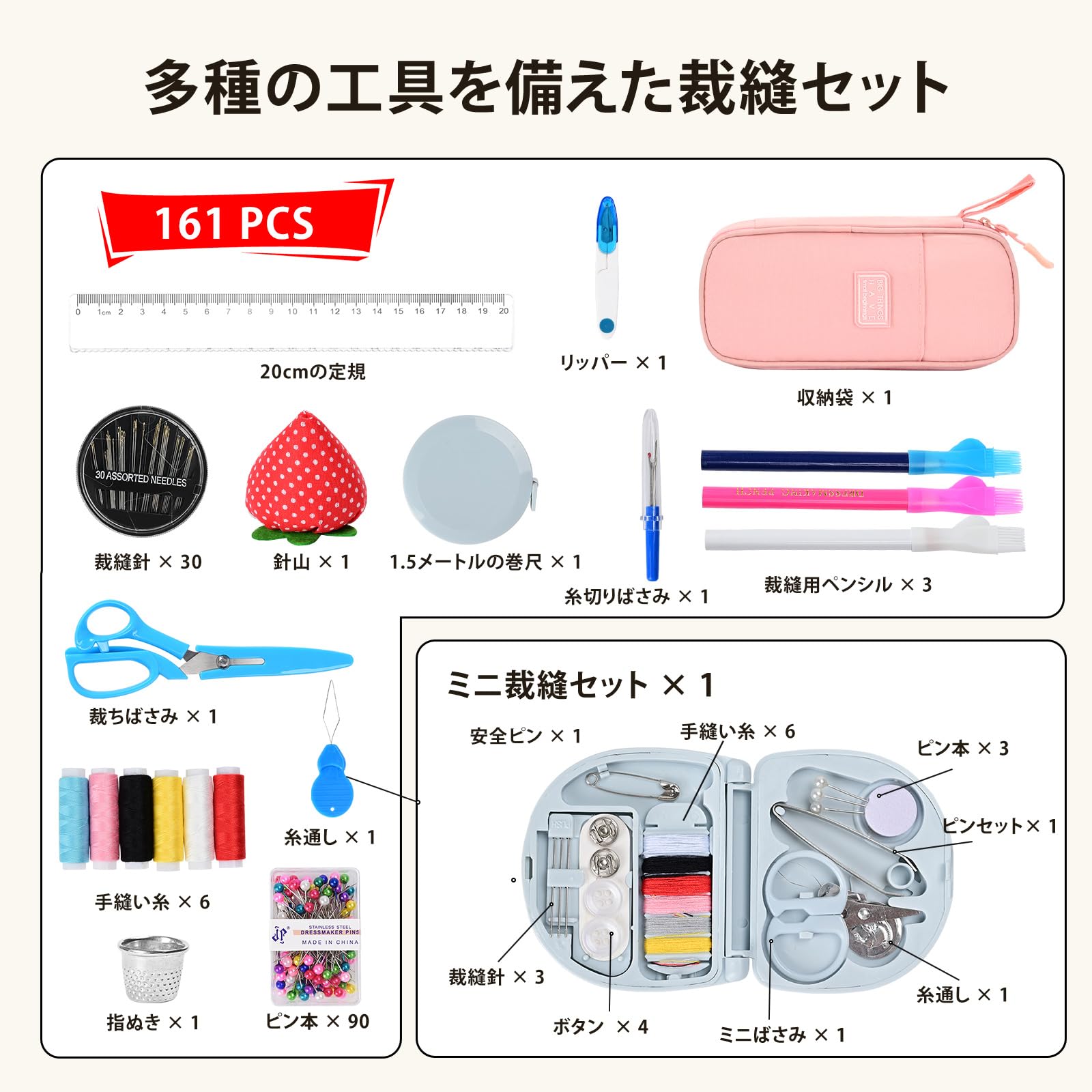 Amazon | [20cm定規付き] コンパクトな裁縫セット&ミニソーイング