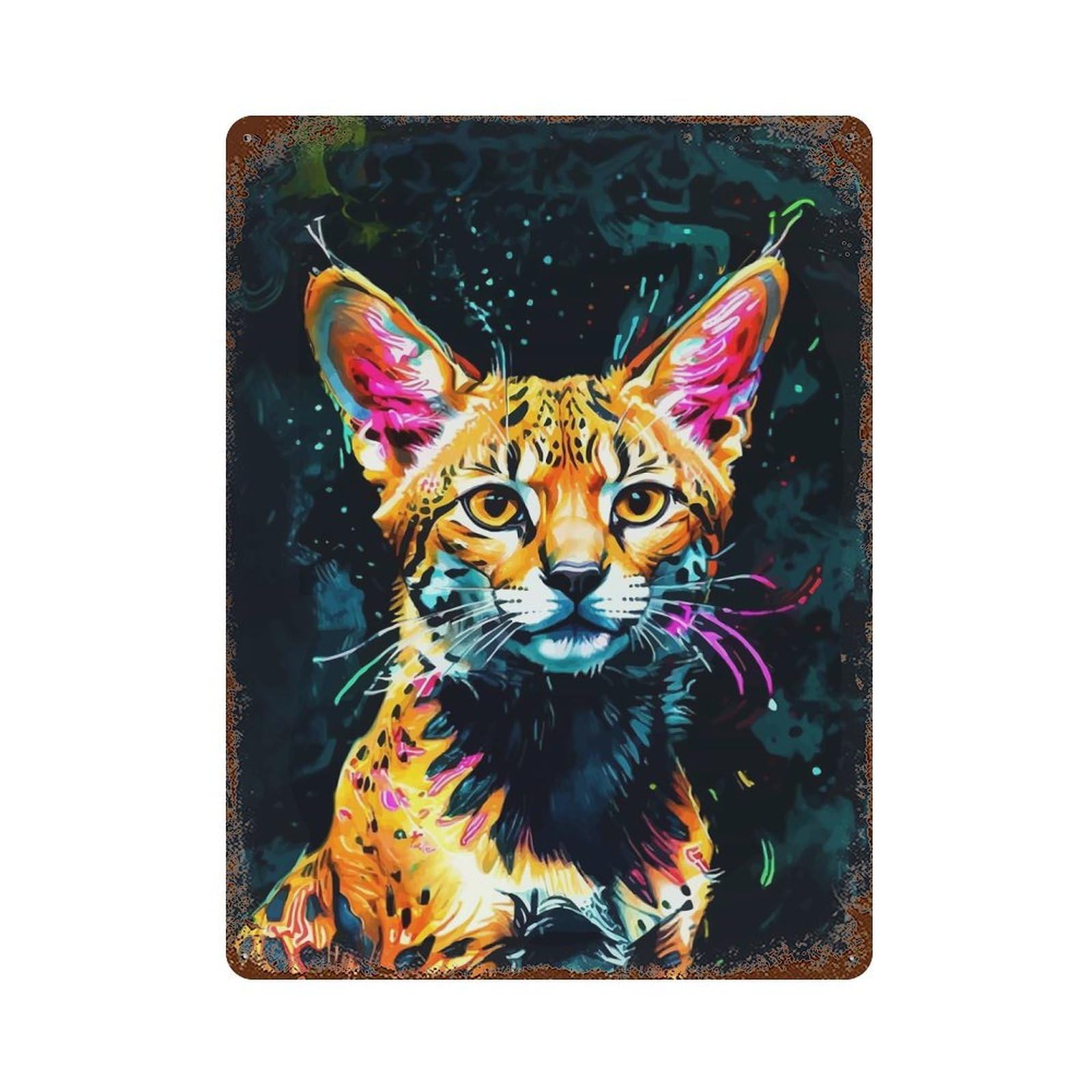 Neon Serval Cat Retro Metal Sign 15.7"x11.8", for Garage, Bar And Workshop Decor, Shabby Chic Decor