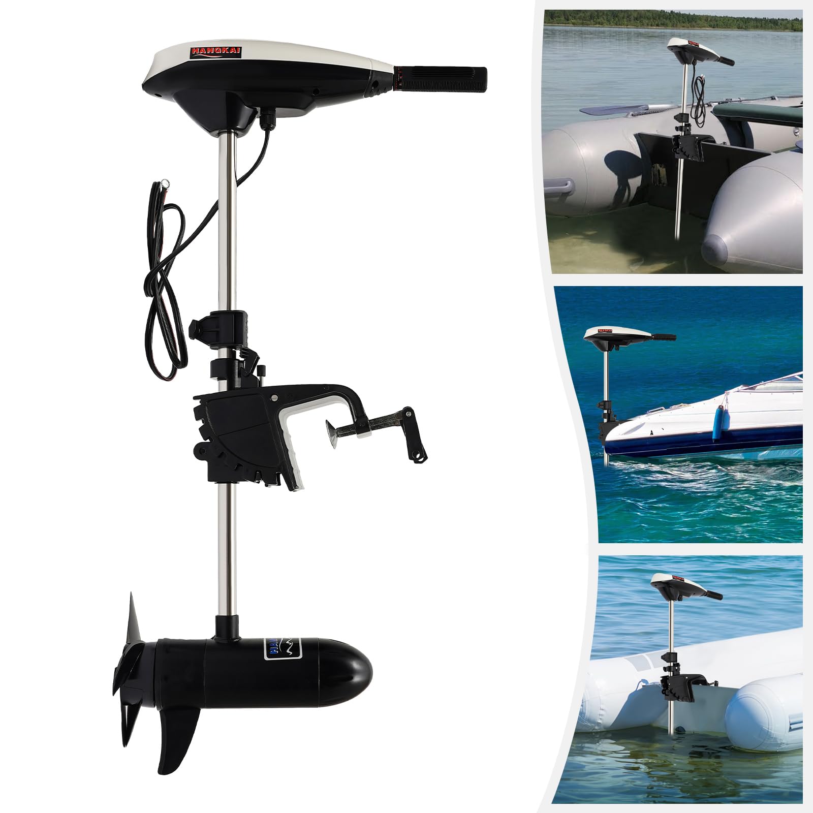 Motor fuera de borda eléctrico de montaje en popa, motor de arrastre eléctrico fuera de borda de empuje 65 libras 12 V para motor de barco pesca inflable, kayak