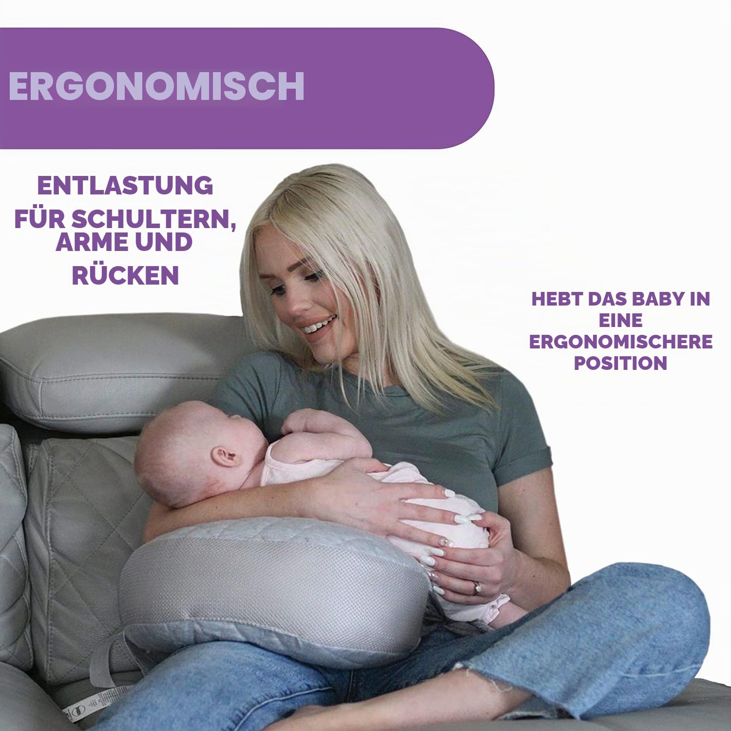 Chicco Boppy Anywhere Stillkissen für Babys, 0 Monate, Vorwärts, anatomische Form, Kissen und Baby-Nest für Mutter- oder Flaschenstille, Grau