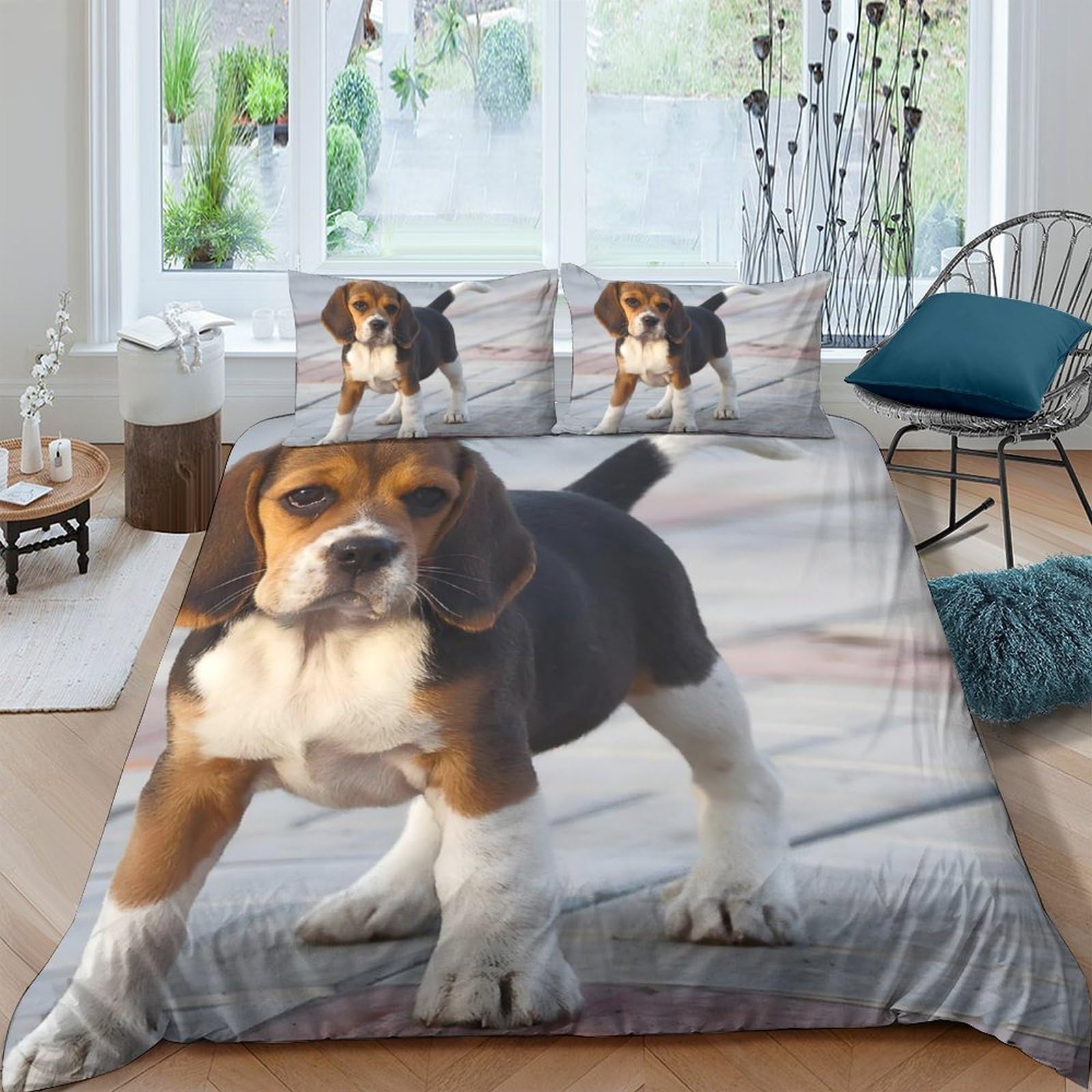 Ctjqhvkz Style-2 3D Printed Beagle Puppy Fitted Sheet Microfiber Soft Non-Slip Dog Pattern Mattress Cover For Bedroom Dorm Decor Single（135X200cm）