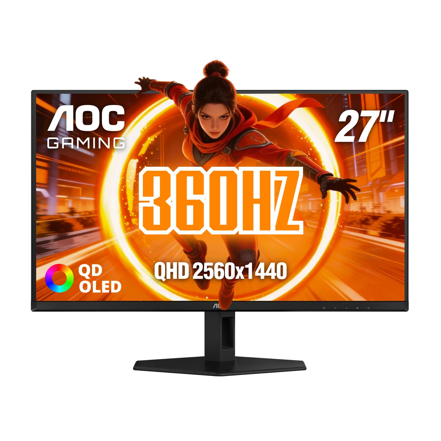 AOC Q27G40SDE New 27" QD-OLED Gaming Monitor, QHD 2560 x 1440, 360Hz 0.03ms, HDMI 2.0 x1, Display Port x1, NVIDIA G-Sync Compatible, Console Gaming Ready, 3-Year Zero-Bright-Dot 27" 360Hz AOC Gaming