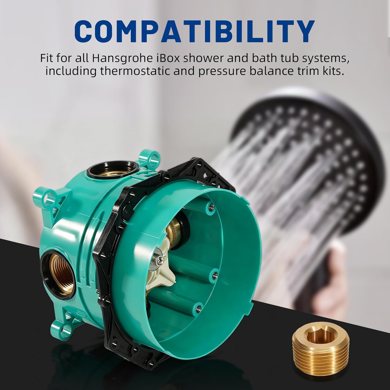 01850181 Universal 3/4" Shower Rough-In Valve Fit for All Hansgrohe Ibox Shower & Bath Tub Systems, Thermostatic & Pressure Balance Trim, Concealed Installation