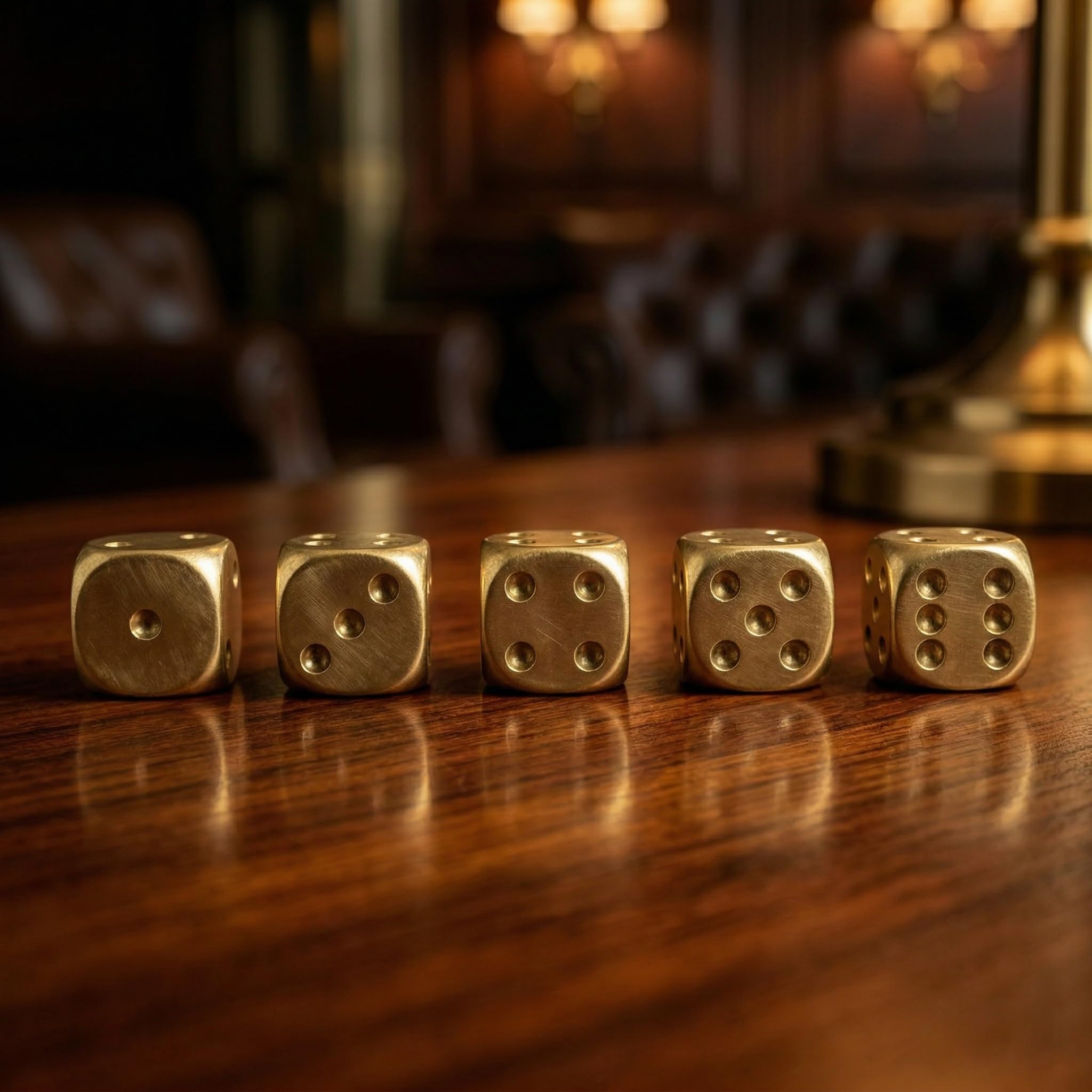 Set di 5 dadi classici in ottone massiccio, dadi portatili in rame per famiglia, campeggio, feste per adulti, dadi da gioco pesanti lucidati con eccellente tocco in mano
