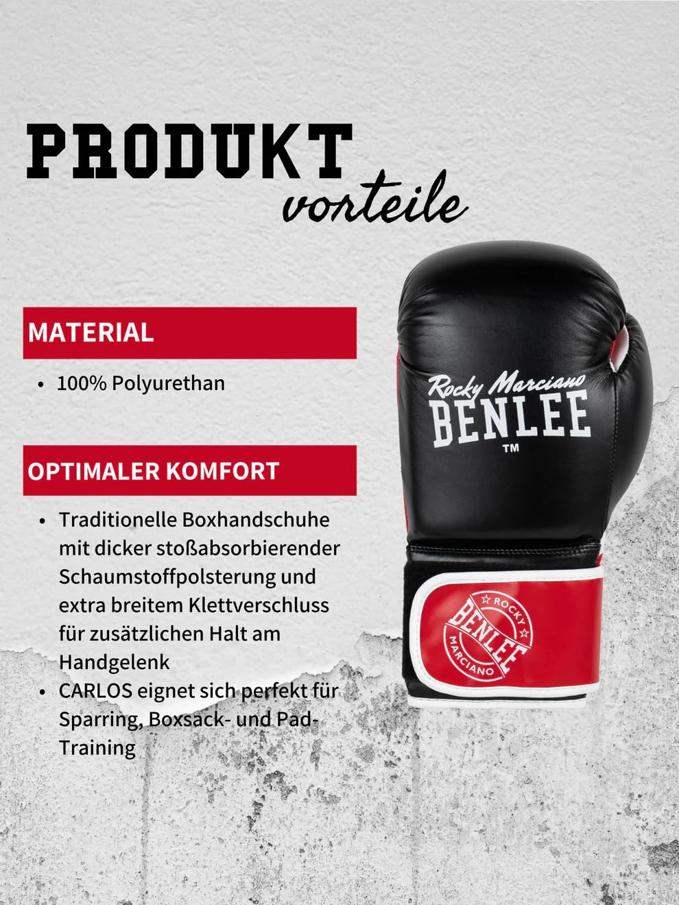 Benlee rękawice bokserskie ze sztucznej skóry Carlos Black/Red/White 12 oz