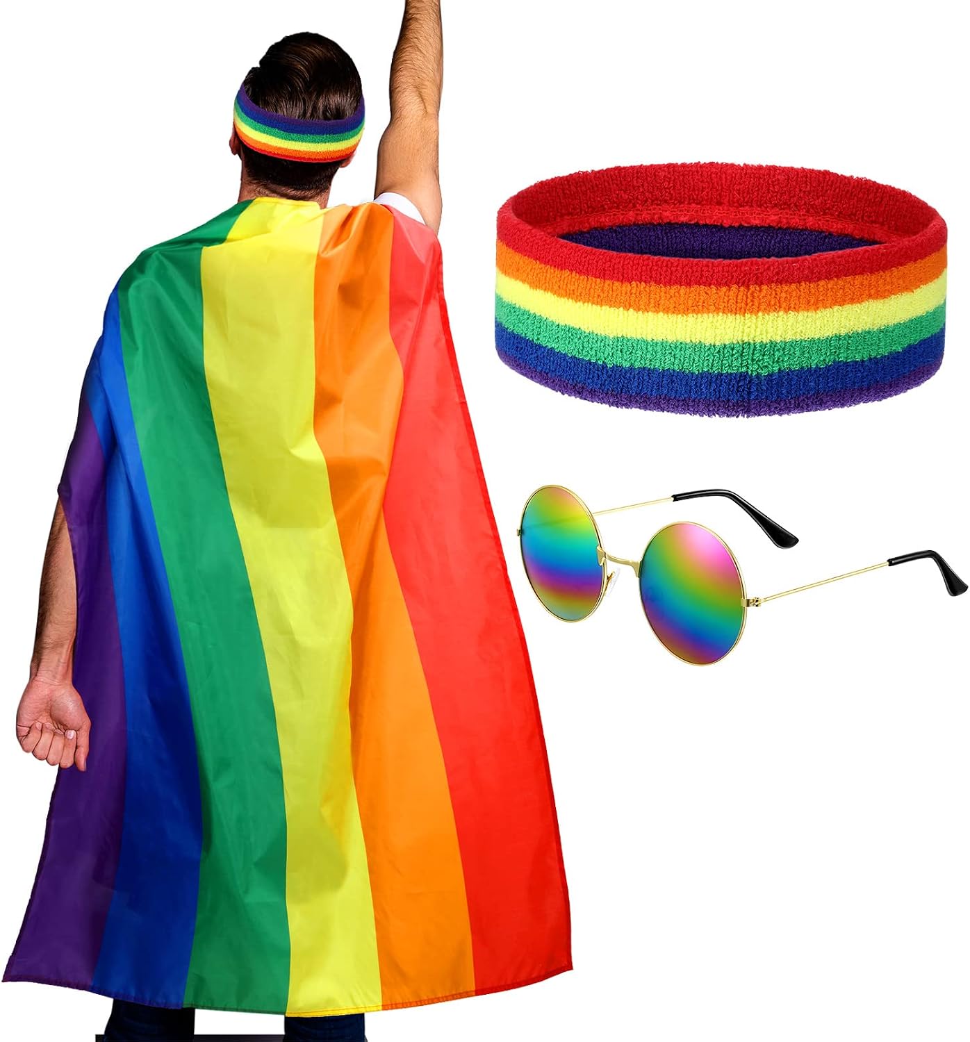 SATINIOR LGBTQ Gay Lesbian Pride Rainbow Set, Rainbow Pride Cape Headband Sunglasses for Festivals Party Celebration