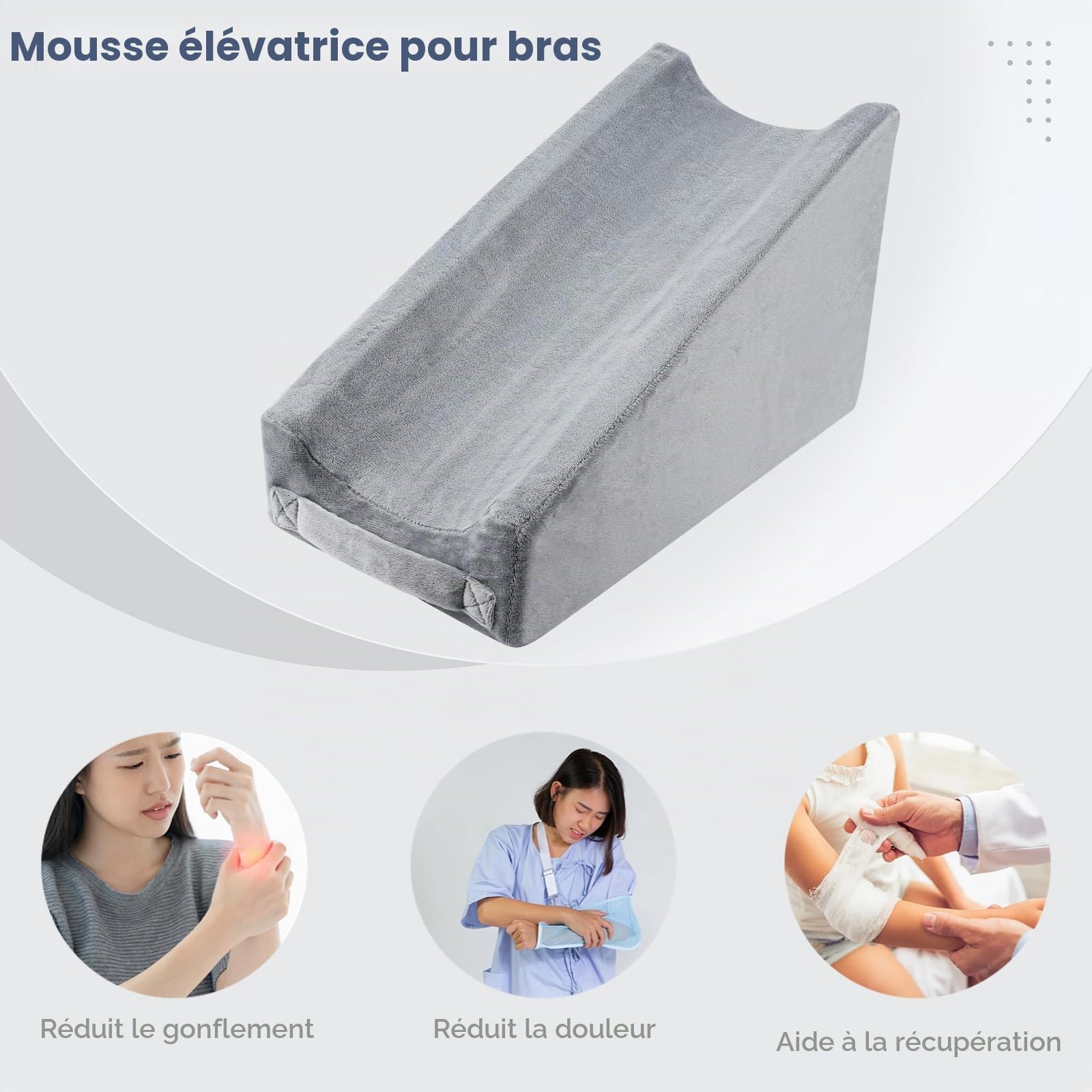 Oreiller ergonomique d'élévation du bras, oreillers compensateurs pour bras pour adultes, oreiller de soutien du coude en mousse souple avec housse lavable pour la récupération