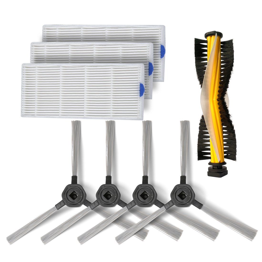 Dibea Consumable Accessories Parts Kit D960 Robot Vacuum Cleaner, 3 Washable HEPA Filters, 2 Pairs of Side Brushes, 1 Bristle Roller Brush