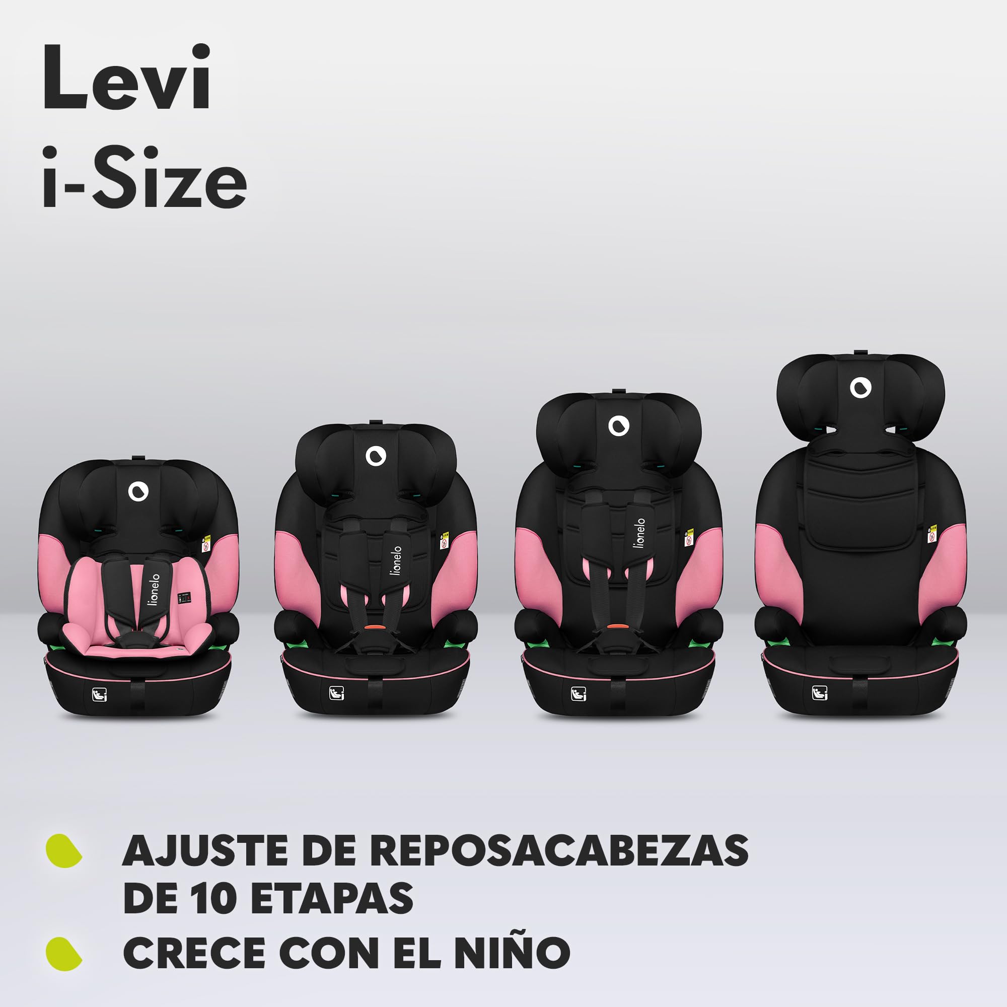 LIONELO LEVI I-SIZE Silla infantil de coche 76-150 cm, Grupo 1 2 3, Protección Lateral, Reposacabezas ajustable de 10 etapas, Reposabrazos Cómodos, Respaldo Extraíble, R129 i-Size