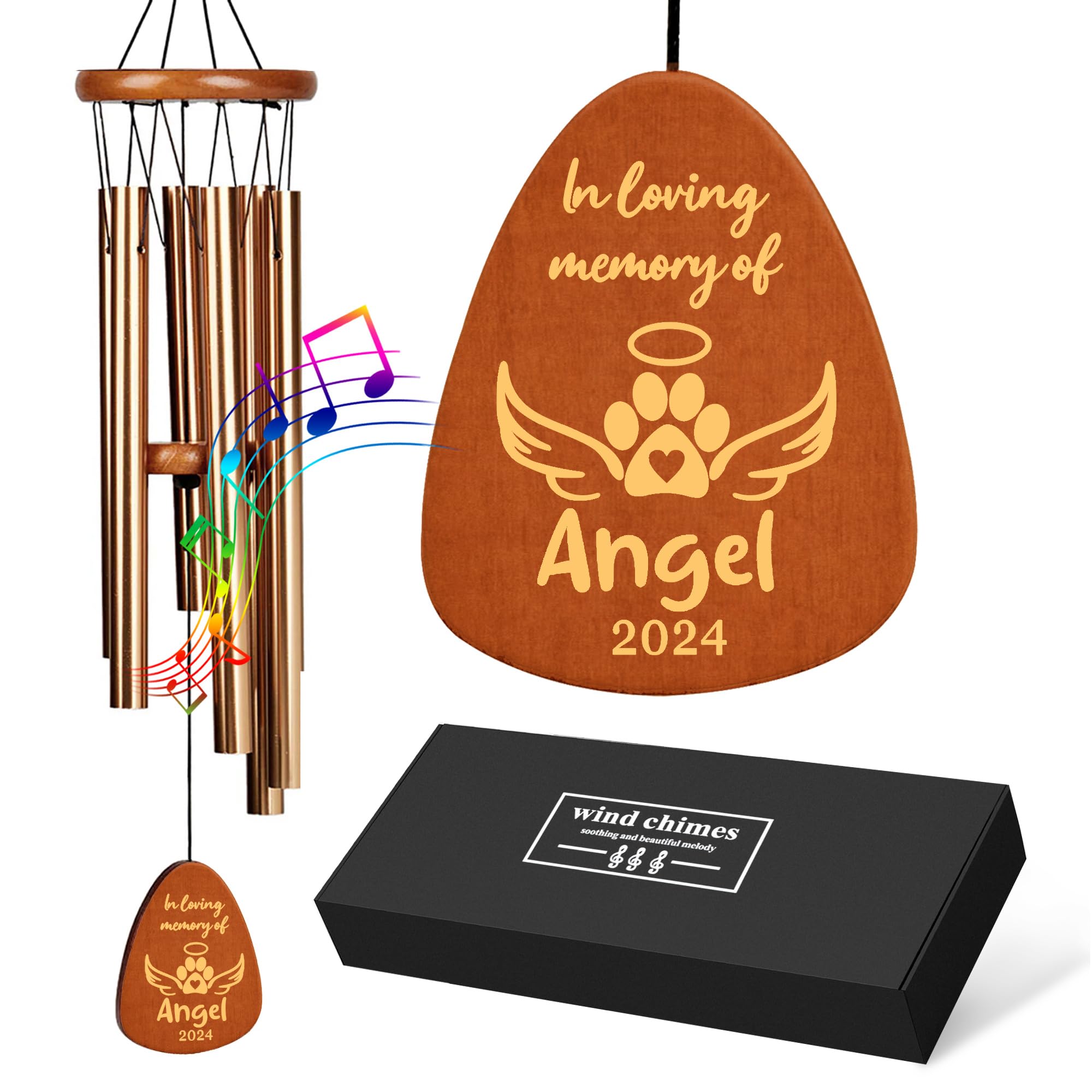 Personalised Dog Memorial Wind Chimes 25.5Inch, Dog Pet Memorial Gifts, Wind Chimes for Garden, Pet Bereavement Gift for Loss of Dog(Design 3, Champagne Gold)