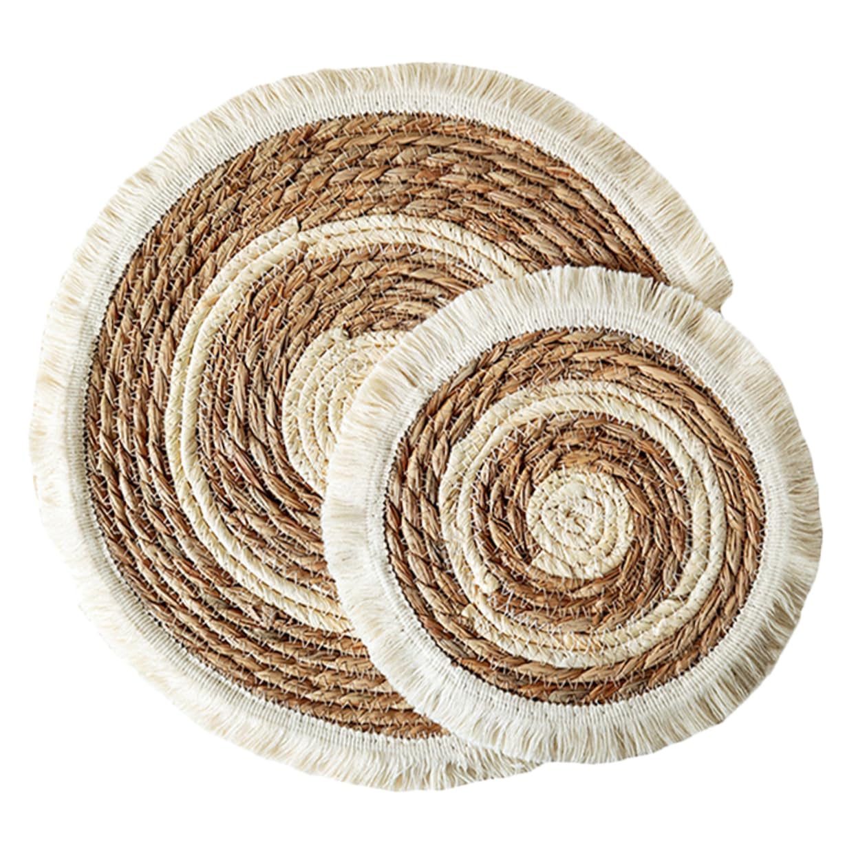 Amazon｜RORPOIR 2個編み込みコースター 丸型タッセル付き耐熱プレース