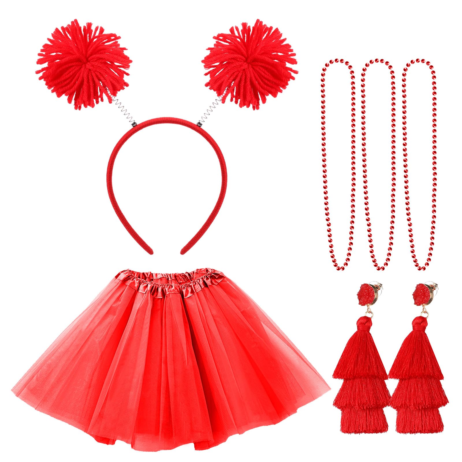 Hicarer Tutu Accessories Set 80s Women Costume Accessories Set Tutu Pom Pom Headband Necklaces Tassel Earring