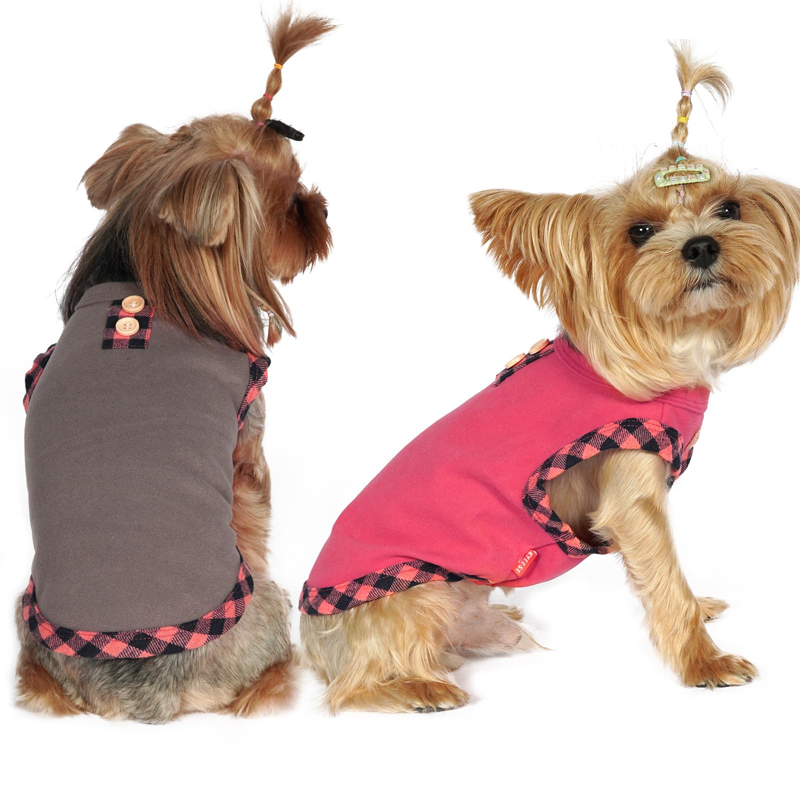 KYEESE 2Pack Dog Shirt Sleeveless Sweatshirt Lightweight T-Shirt Soft Vest Fleece Coats Clothes Pullover Sweater for Small Dogs, Grey+Pink, Small