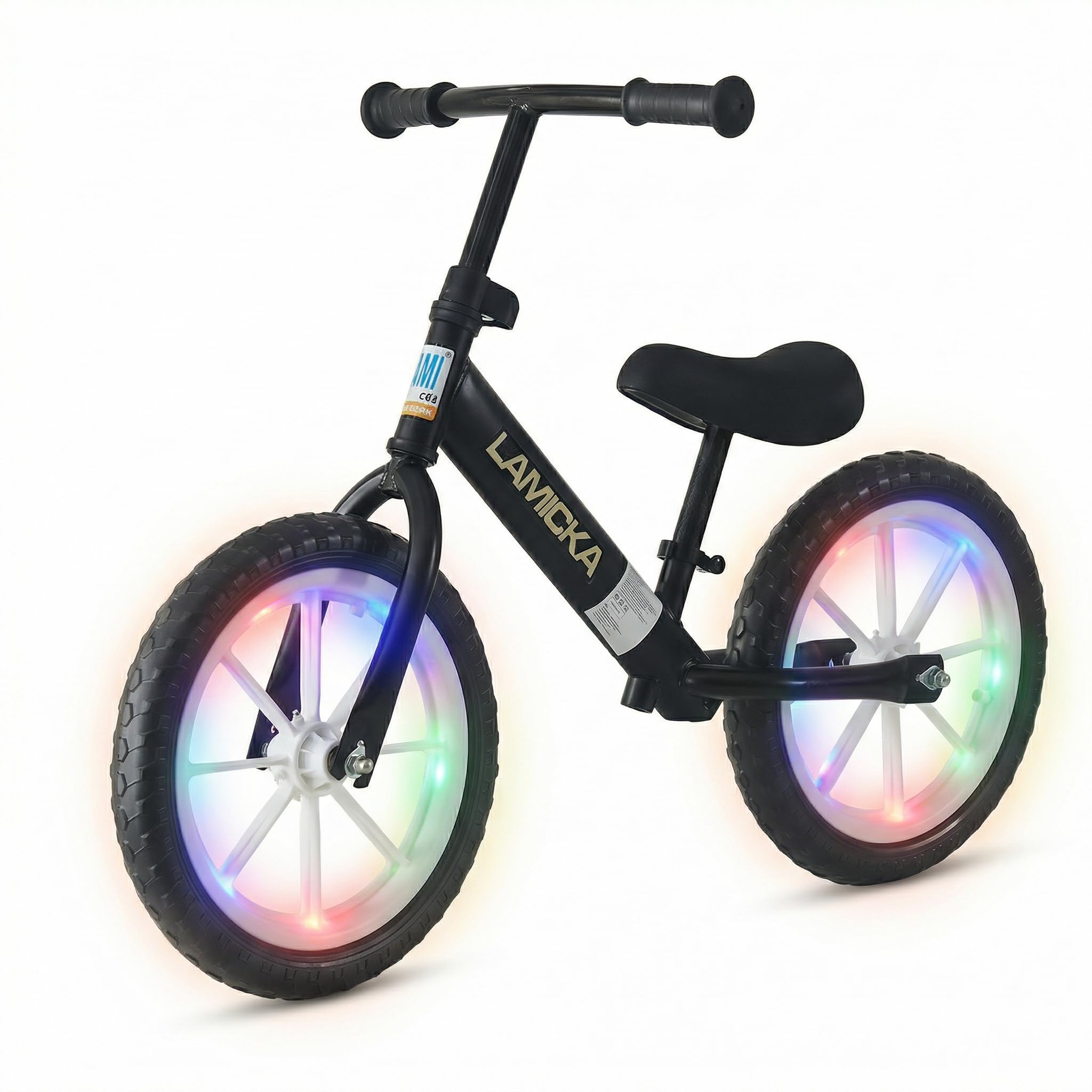 LSLIFE 14 Inch Balance Bike with LED Lights, Training Bicycle for 2-6 Years Old Boys Girls First No Pedal Bike with Parking Stand (14 Inch, Black)