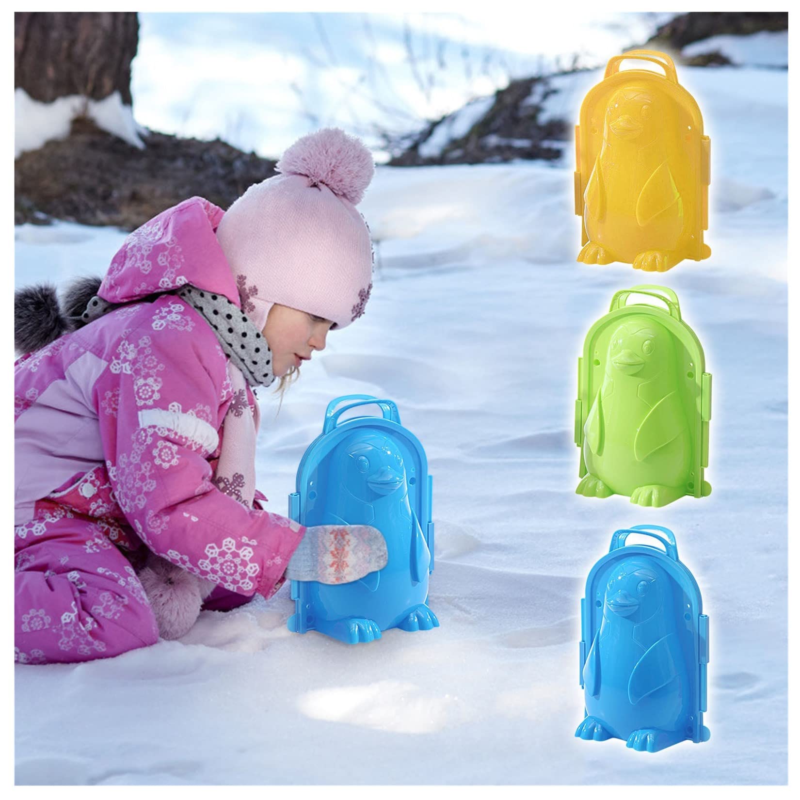 Snowball Maker Toys - Penguin Rabbit Bear Shaped Snowball Maker Clip with Handle Beach Sand Snow Bal