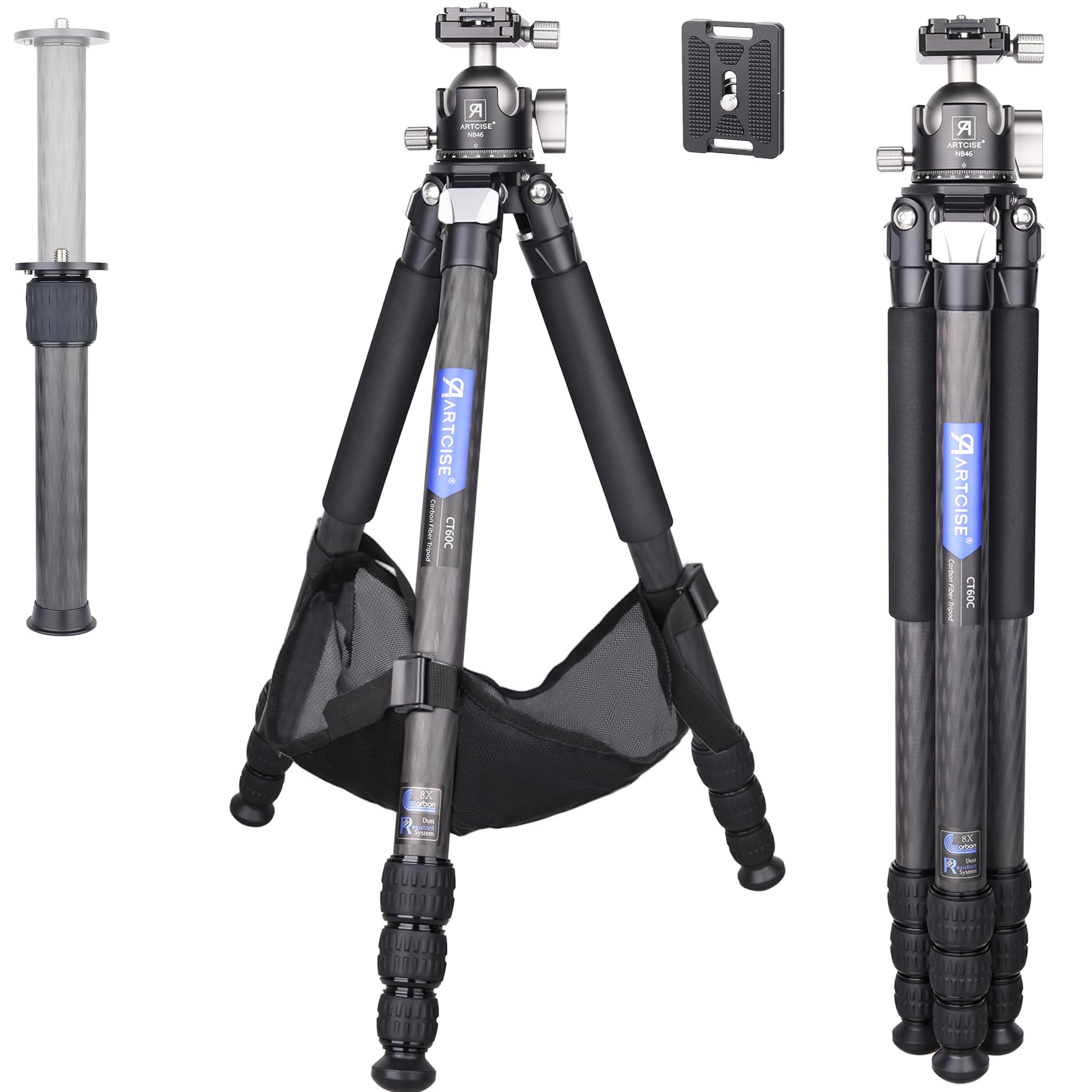 ARTCISE Carbon Fiber Travel Tripod with 46mm Low Profile Ball Head and Stone Bag – Ultra-Lightweight, Compact Camera Tripod for Travel Photography |