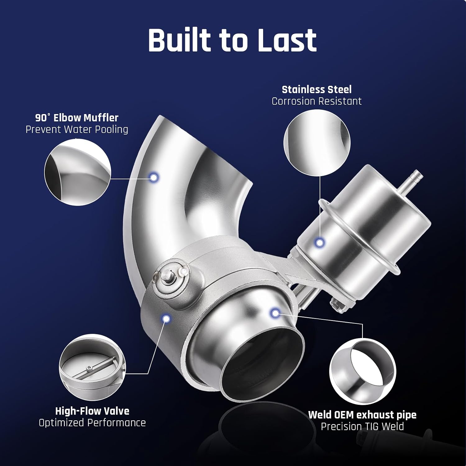 SPELAB Exhaust Cutout 2.5 Inch Universal Kit with Vacuum Pump, Bent Pipe, Cigarette Lighter Plug, Stainless Steel Exhaust Valve