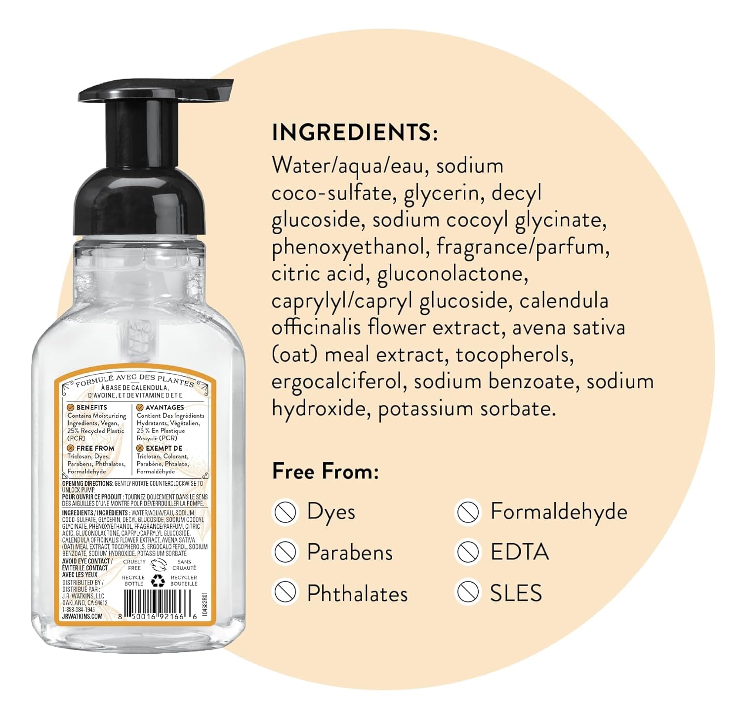 J.R. Watkins Foaming Hand Soap Pump with Dispenser, Moisturizing Hand Soap Foam, Alcohol-Free and Cruelty-Free, Use for Kitchen or Bathroom, Orange, 9 fl oz, 3 Pack