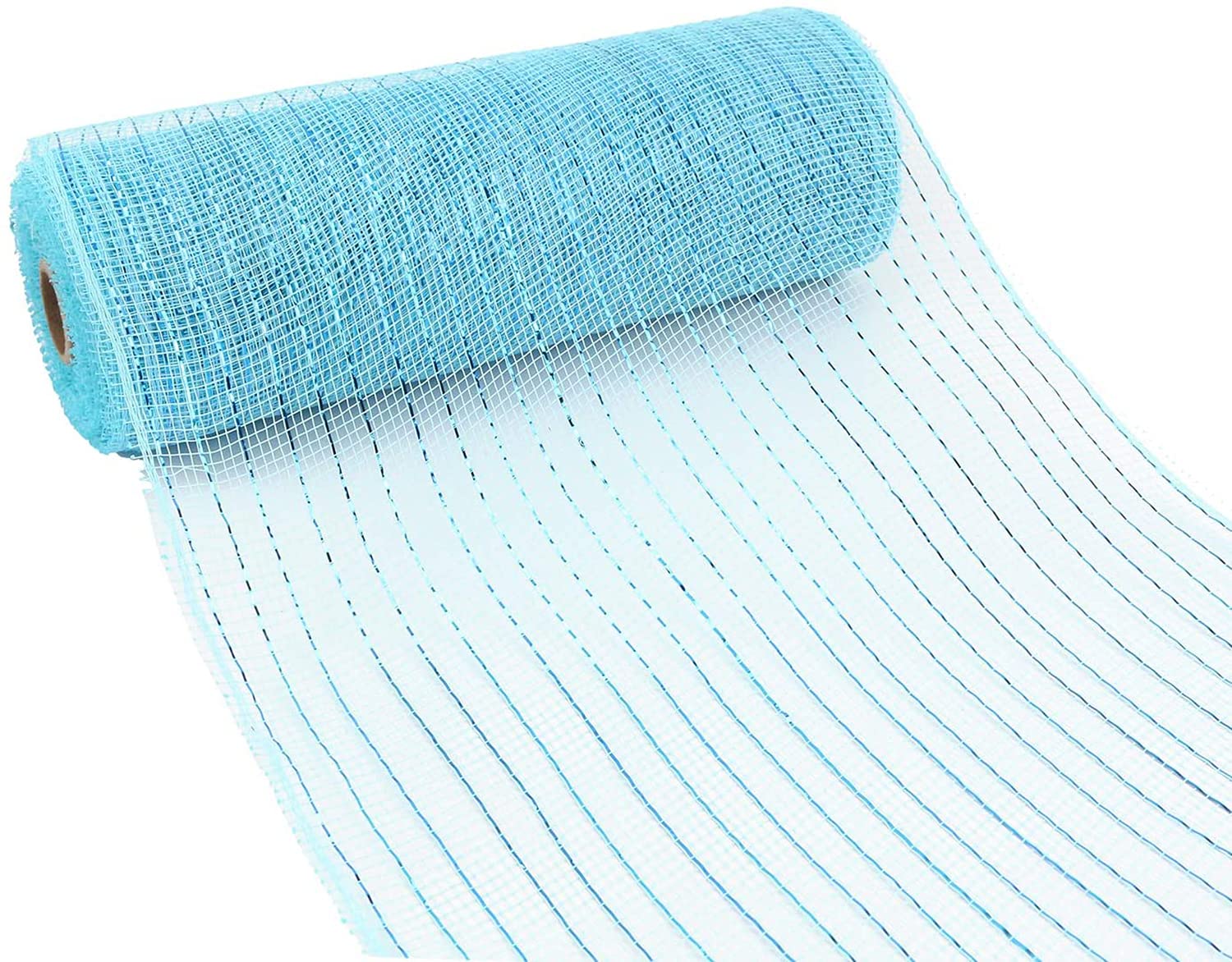 DELFINODeco Poly Mesh Ribbon, Spring Mesh Summer Beach Mesh Light Blue Deco Poly Mesh Ribbon, 10 inch x 30 feet, Sky Blue Blue Metallic - Roll for Wreaths, Swags and De corating - 1 Pack