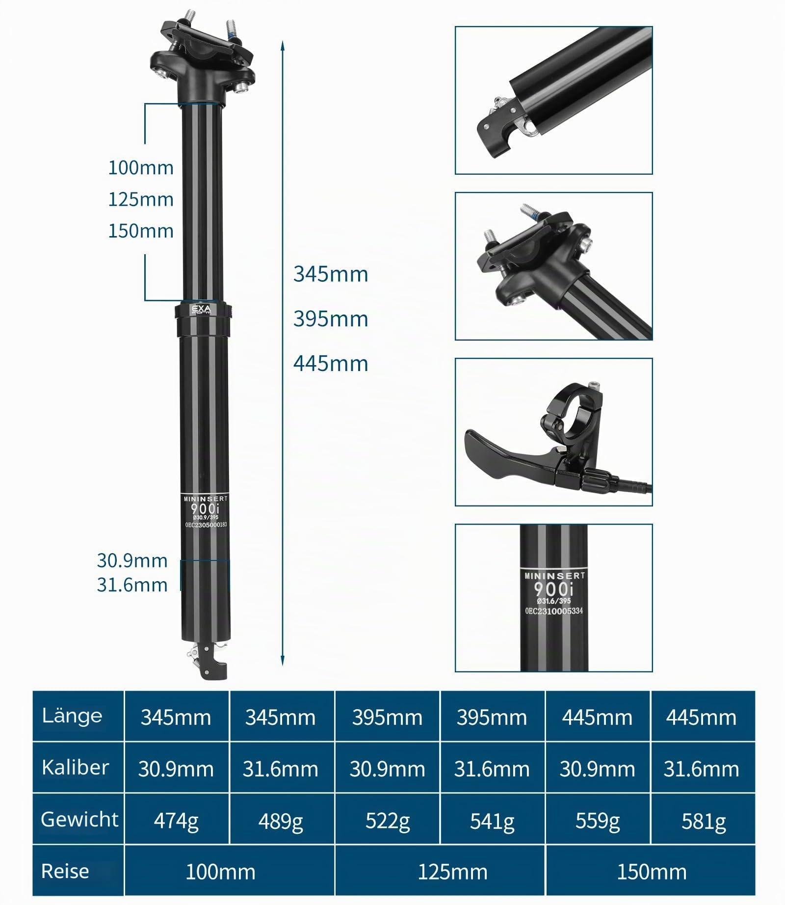 900i Sattelstütze Absenkbare 30,9/31,6mm Fahrrad Dropper Sattelstütze, MTB Hydraulische Teleskop Sattelstütze, Adjustable Seatpost Fahrradsattelstütze Höhenverstellbar