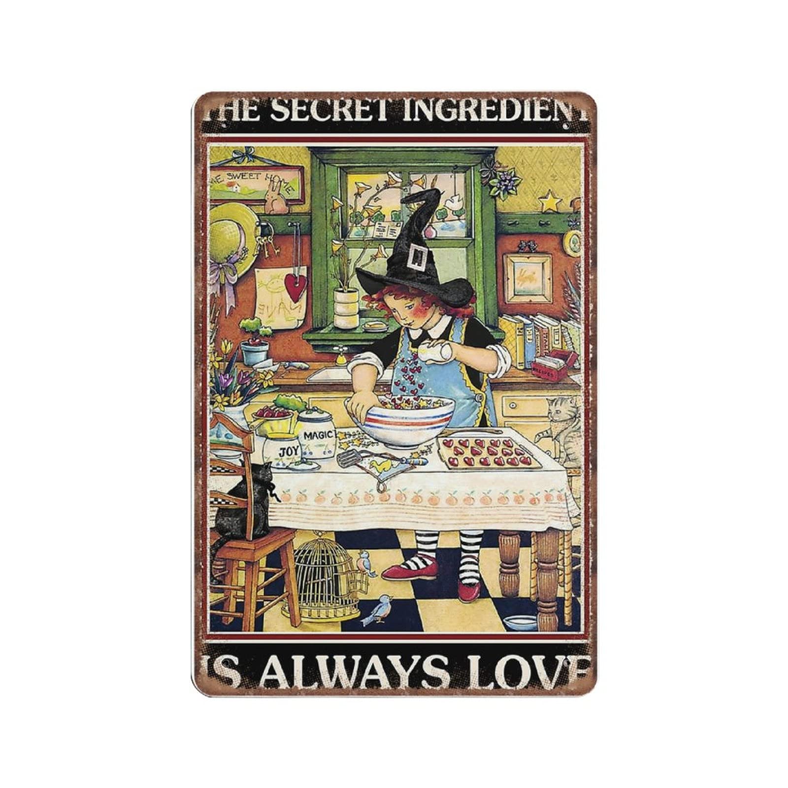 Daiercy Material_tin 8 Secret Ingredient Is Always Love Tin Signs, Witch Witchcraft Gift, Funny Vintage Metal Sign Plaqu Poster Wall Art Pub Bar Kitchen Garden Bathroom Home Decor, 140X200 Mm