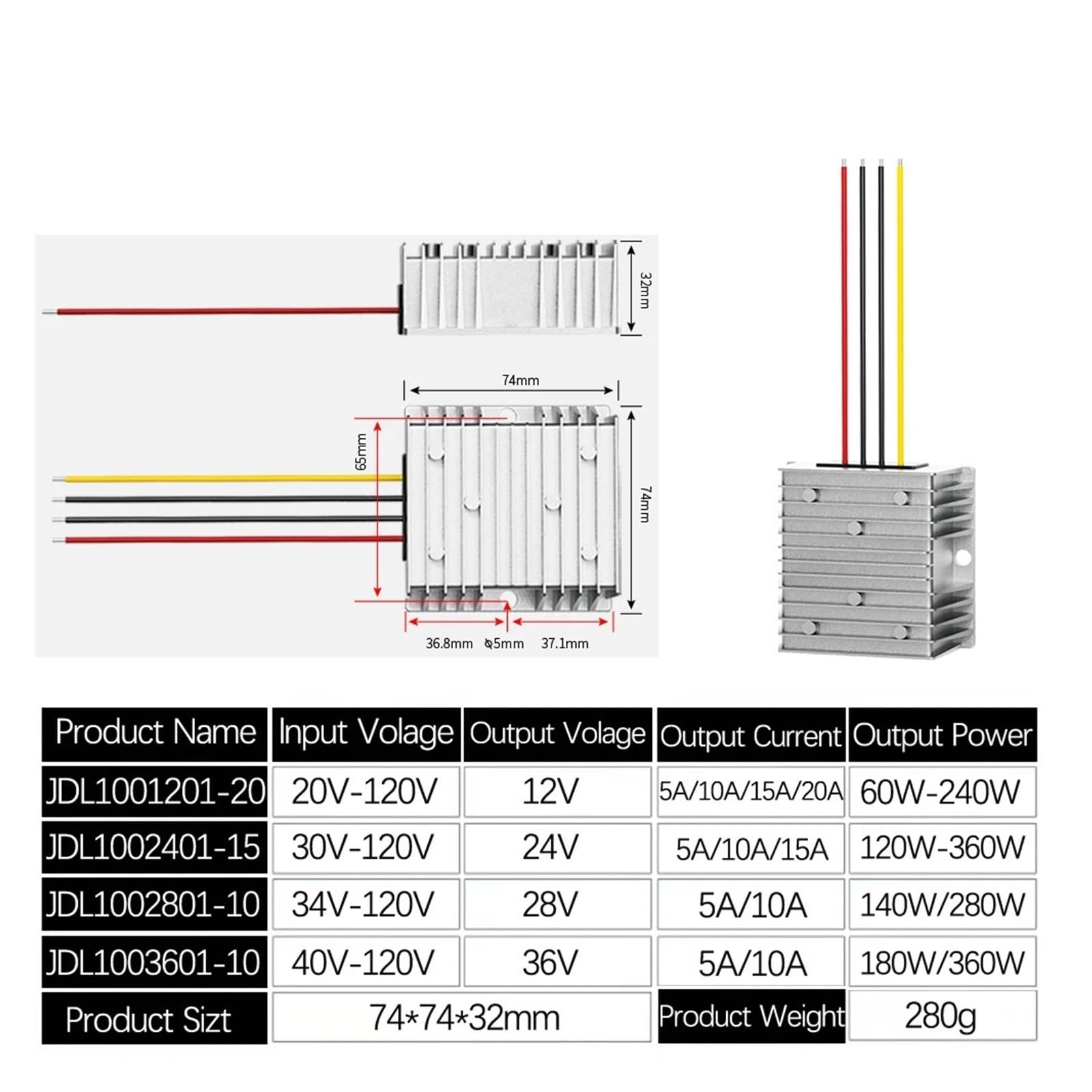 Convertitore buck da 20 V-120 V a 12 V 20 A 240 W impermeabile(30V-120V to 24V 5A)