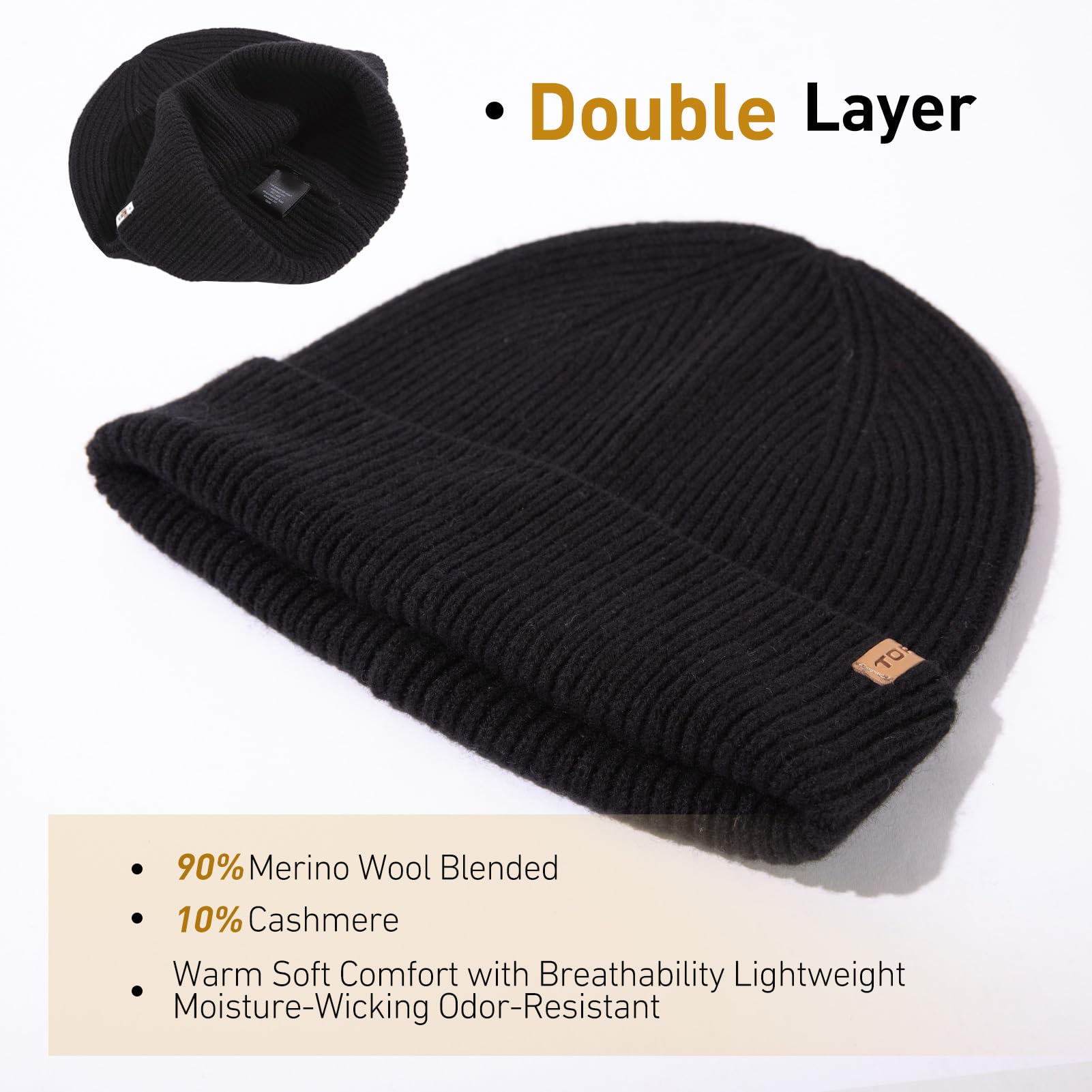 TOP-EX Ponadwymiarowa czapka z kaszmiru z wełny merynosów, unisex, czapka beanie z mankietami, dzianinowa czapka zimowa