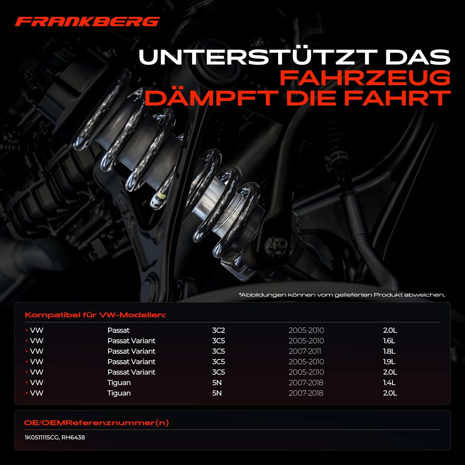 Frankberg 2x Federn Fahrwerksfeder Hinten Schraubenfeder Kompatibel mit P.a.s.s.a.t 3C2 2005-2010 P.a.s.s.a.t Variant 3C5 2005-2011 T.i.g.u.a.n 5N 2007-2018 Replace# 1K0511115CG