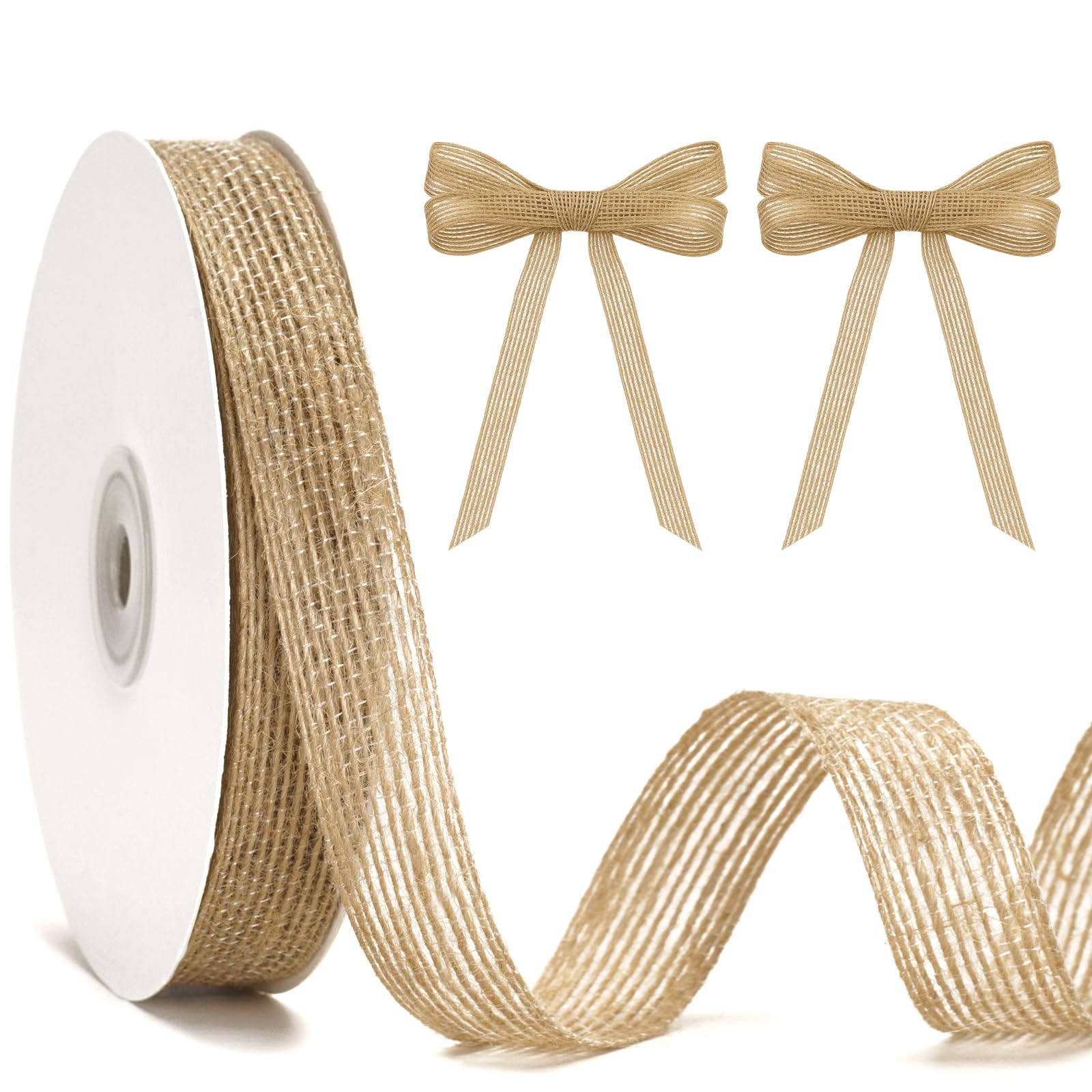 KINGLAKE Hessian Jute Ribbon, Natural Burlap Ribbon, 20mm x 20 Yards Christmas Brown Ribbons for Gift Wrapping, Wedding Decoration, DIY Crafts, Floristry