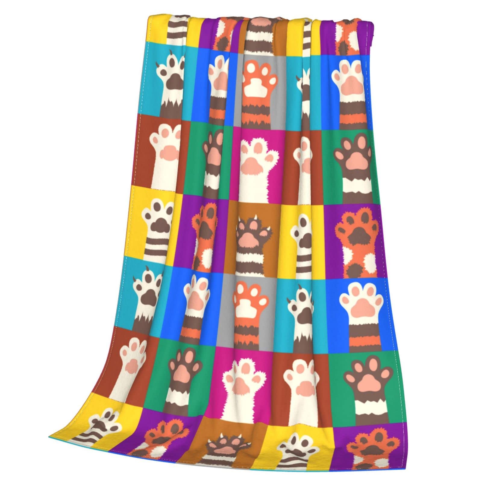 Divertente coperta colorata con zampe di gatto per letto, divano, plaid arcobaleno con zampa di animale, coperta in pile leggera e morbida e accogliente, 127 x 101,6 cm