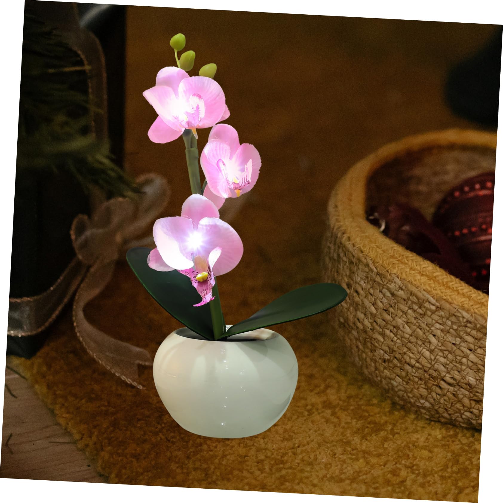 Zerodeko Luce LED Fiore in Vaso Rosa, Design Phalaenopsis, Ceramica | Riutilizzabile, Decorazione per Casa e Piazza Comunitaria, Forma Floreale Simulata
