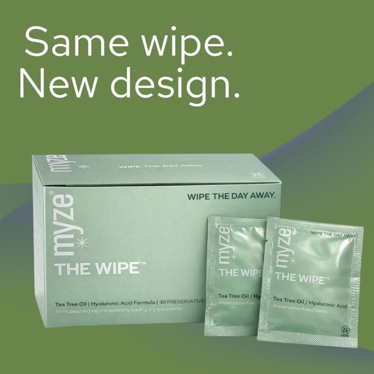 The Wipe™ from myze | Preservative Free Tea Tree Oil & Hyaluronic Acid Eyelid Wipes for Daily Relief | 30ct Sterile Lid Cleaning Wipes
