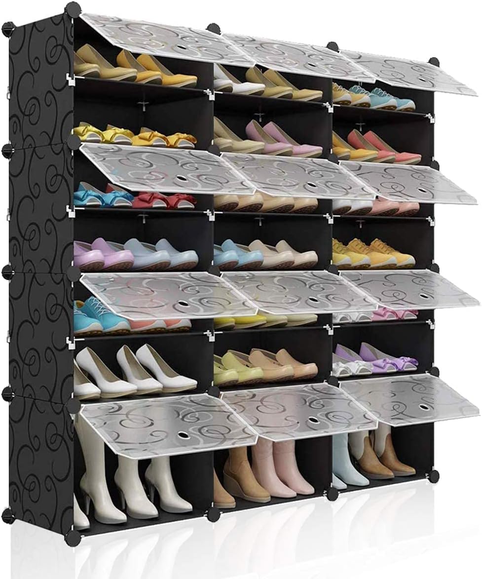 MAGINELS 48-Pairs Shoe Storage Organizer Cabinet,Portable Shoe Rack Organizer with Door,Large DIY Plastic Detachable Shoes Shelves for Entryway,Bedroom,Black 48 Pair Black