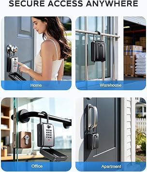 Portable Key Lock Box with Shackle, 12 Digit Combination Lock Box for Keys with Code, Large Capacity & Weatherproof Outdoor Lockbox, Key Safe Storage Lock Box for Airbnb, Home, Office, Garage