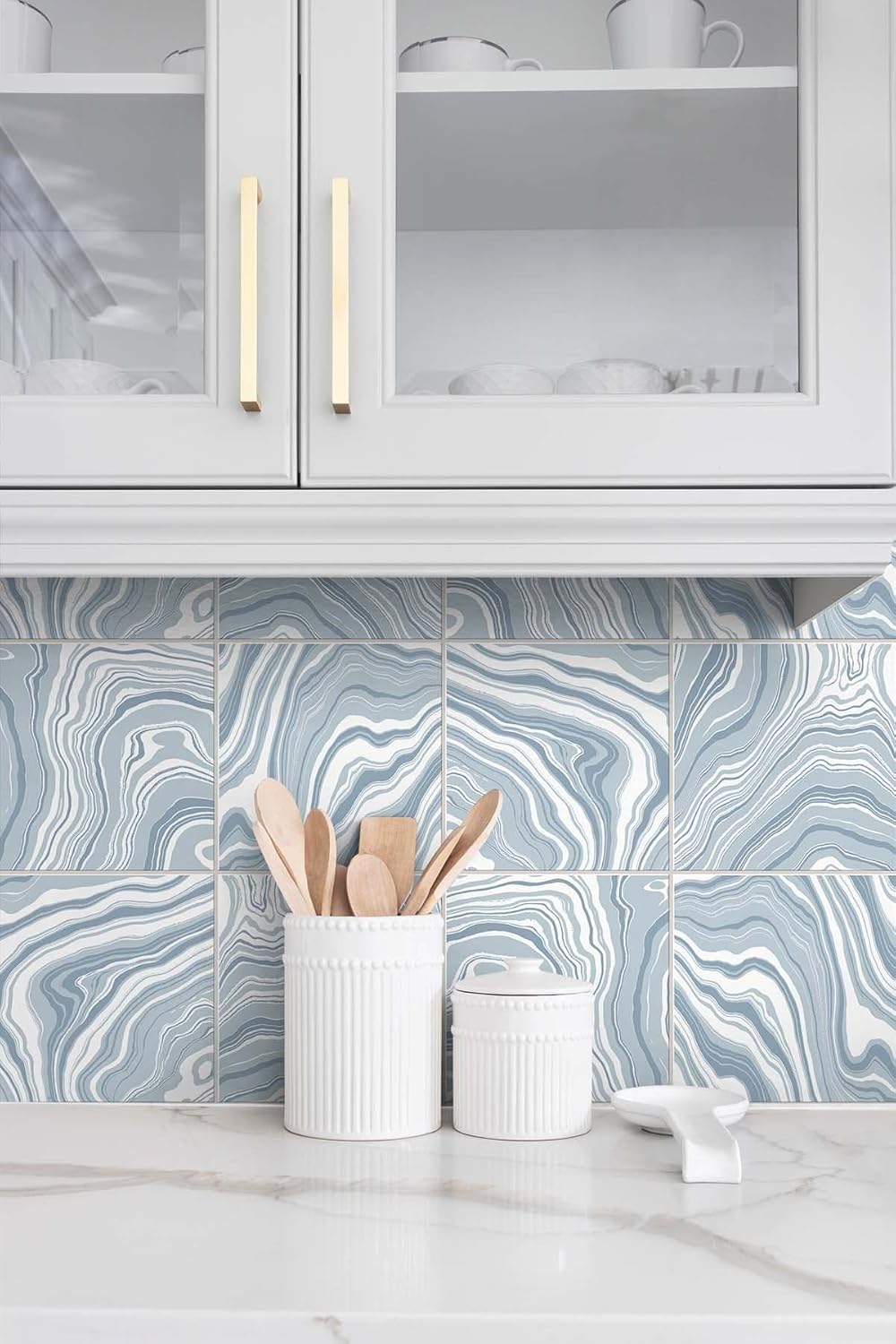 Lillian August Luxe Haven Faux Marble Tile Peel and Stick Wallpaper (Lakeside), 20.5 in. W x 18 ft. L (LN30612)